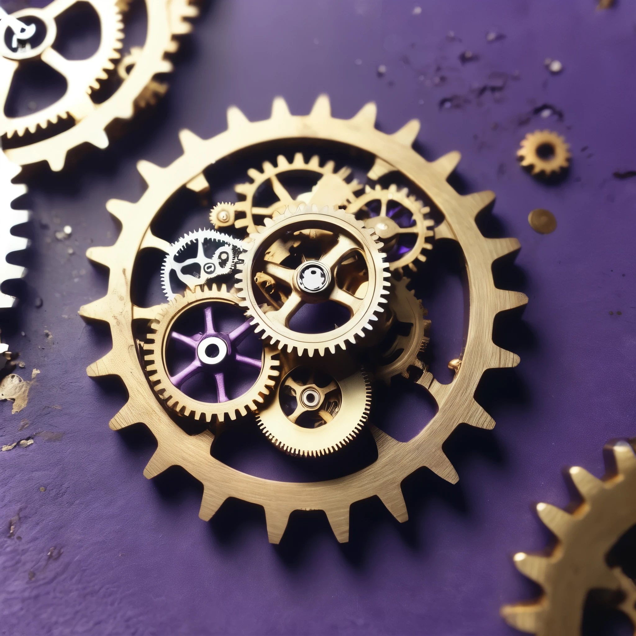 a couple of gold gears sitting on top of a purple background, the designer's republic, wearing steampunk attire, with merchant logo, studio mir, wlop : :, discord profile picture, rivuletpaper art, minneapolis, listing image, discord emoji, all cast members, 1852, pc