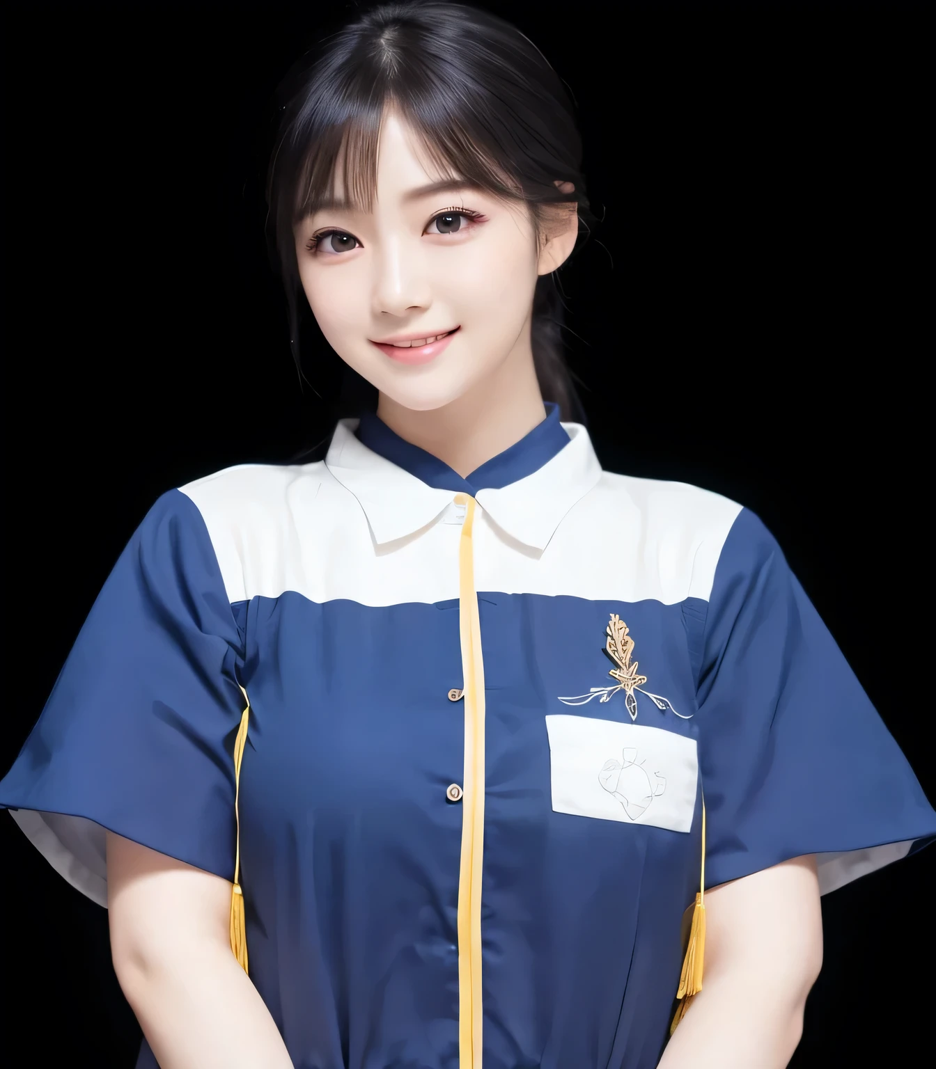 A beautiful Japanese girl, cute and kawaii, with double eyelids, smiling widely to reveal her white teeth, wearing a short-sleeved top showing her bare arms, (best quality,4k,8k,highres,masterpiece:1.2),ultra-detailed,(realistic,photorealistic,photo-realistic:1.37),intricate details,highly detailed face,extremely detailed eyes and face,longeyelashes,flawless porcelain skin,delicate features,natural lighting,soft colors,warm lighting,elegant,beautiful,graceful