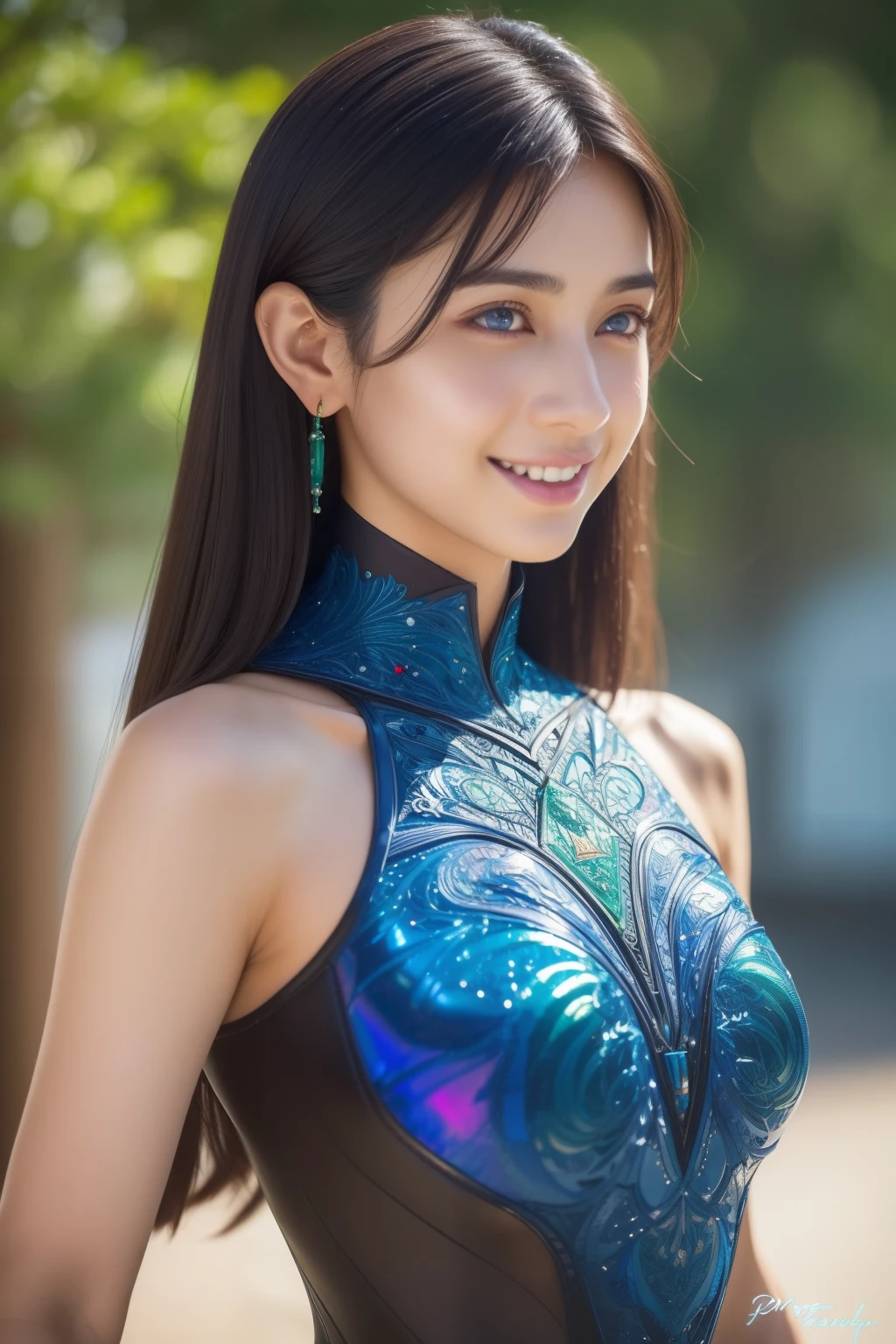 (fashion model posing:1.5), (1 Saudi Arabian girl:1.2), (looking at viewert:1.4),(intimate:1.4), Photorealistic, offcial art, Unity 8k wallpaper, Ultra detailed, Beautiful and aesthetic, Best quality,(only face:1.4), (Upper body:1.4),( focus face:1.5),from the front side, magister, Magic Attacks, (Magic effects,Such as sparks or energy:1.1), flowing robes or enchanting attire, ((amazingly beautiful scenery:1.6)),Delicate, primitive, Light particles, (Detailed skin texture:1.2), Detailed cloth texture, Intricate details, Ultra detailed, Headgear, (Beautiful and d delicate ruby, topaz, emerald and sapphire jewelry:1.5), (showing armpit,:1.25), Seductive pose, (detailed large blue eyes:1.4), detailed thick eyebrows, The background is blurred out, blurryforeground, Depth of field, (detailed jet black straight hair:1.2), (Motion blur:1.1), (Highly detailed), Caustics, textile shading, Perfect anatomy,(com rosto detalhado:1.1), (beautiful face like (Emilia Clark:0.6) (Emma Watson:0.3),(Jennifer Conelly:0.4):1.3)(no-makeup:1.3),dark circles, (Detailed skin texture:1.2), (Pale skin:1.1), (hyper real skin:1.2), (venat:1.0) (diffused skin pores:0.85),(Moist skin:0.6) , (Flat chest:1.2), (small tits:1.1), 18yr old, (Seductive smile:1.1), (cheerfulness:1.1), Glad, (Kaihuai:1.3), slim toned body, (intricated colorful fractal designed tight bodysuit:1.28), (wearing iridescent knight full armor:1.29),(zentangle, mandalas, tangled, entangle:0.98),(Fractal art:0.9)(fluttered detailed color splashes:1.1),(Marbling:1.1), (beautiful and delicately engraved gauntlets:1.48) beautiful , Pubic hair, (vulgarity:1.10), Sexy, sweet breath, soggy, (ecstasy:1.1), (white irises:1.11), (VMPR:1.11), (long canine teeth:1.1)