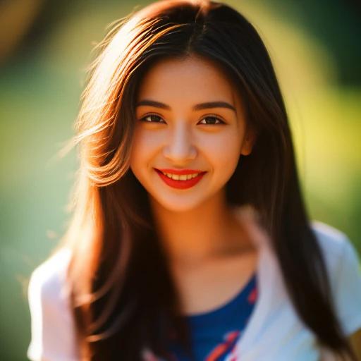 8K images, Shot with a high quality Fuji 45 camera..,000,Raw Photos 45,000,000 pixels,Warm light,) best quality, Masterpiece:1.2), (realistic, photo-realistic:1.37), very detailed,
1 woman,cute, Actions in various postures, alone, red flower,Beautifully detailed sky,at night, Chest 34 inches", charming smile, wide aperture, Warm light, professional lighting, Sony A7R4, 50 mm sitting lens. ,Beautifully detailed eyes,(T-shirt with red and dark blue pattern, Long hair floats up:1.2),floating hair