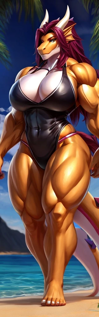 Big muscles Dragon anthro hair female body