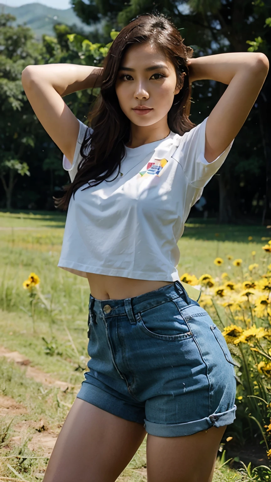 Taiwanese beauty,Big meadow,sunny,Sexy