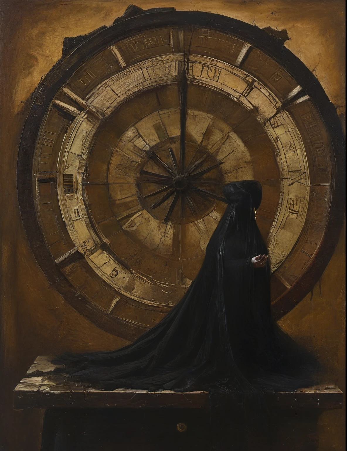 James Gurney, Surrealist art , dream-like, Mysterious, Provocative, symbolic, Complex, detailed,, (Gothic but very beautiful:1.4), (masterpiece, highest quality:1.4) , Nicola Samori Style, wheel of fortune