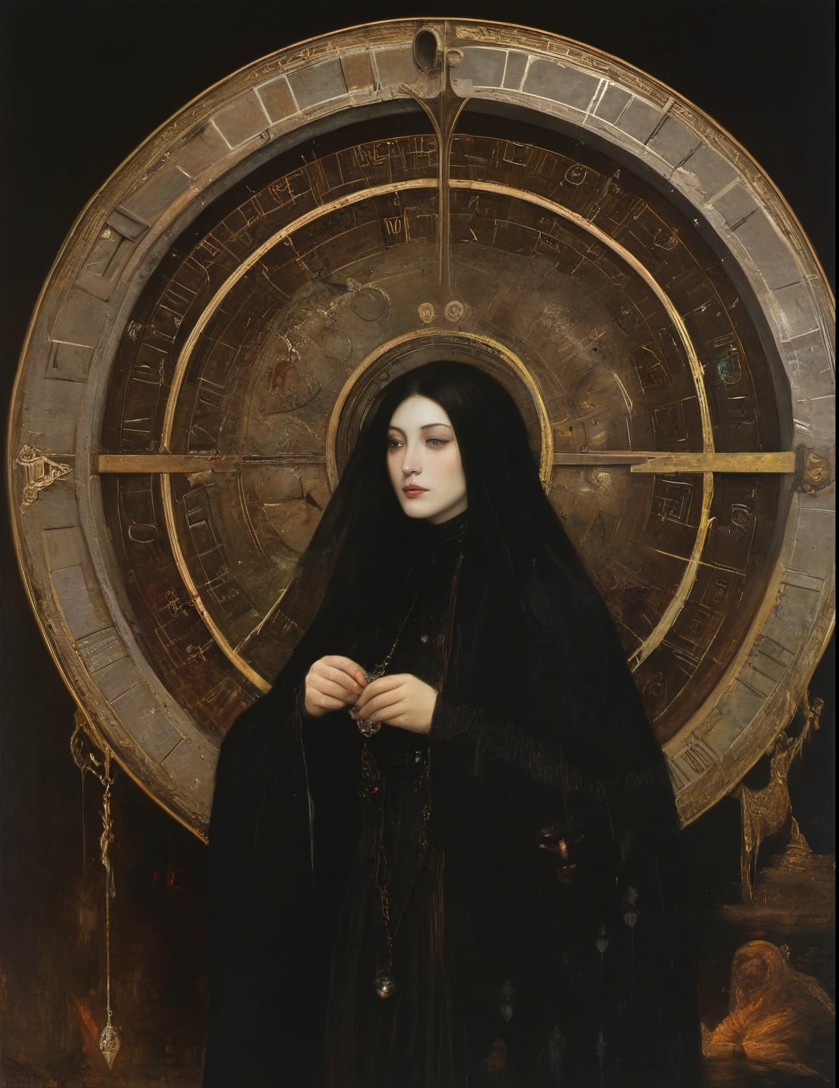 James Gurney, Surrealist art , dream-like, Mysterious, Provocative, symbolic, Complex, detailed,, (Gothic but very beautiful:1.4), (masterpiece, highest quality:1.4) , Nicola Samori Style, wheel of fortune