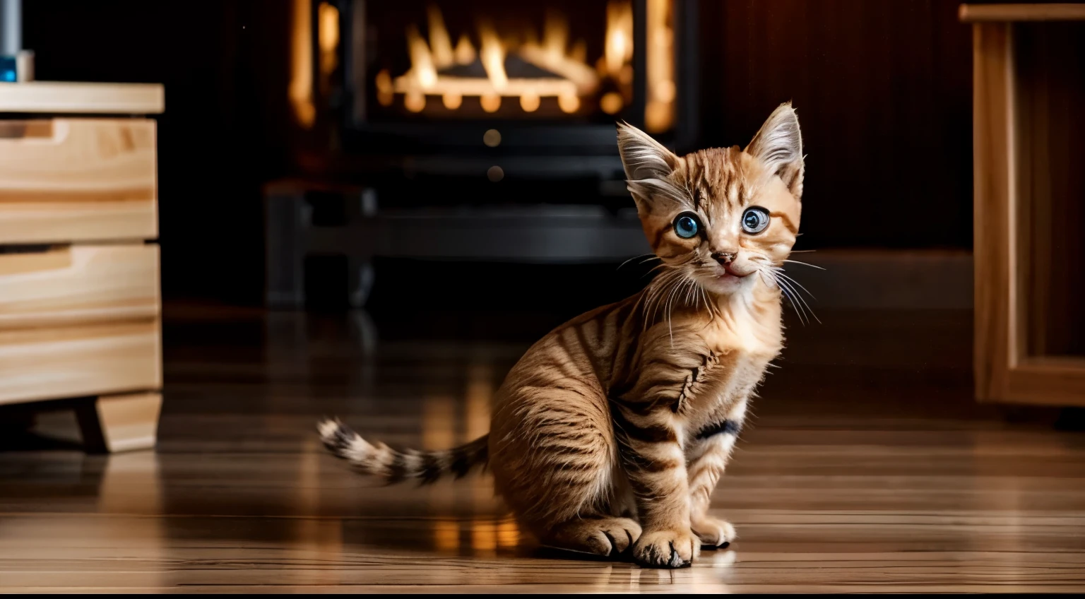 Generate an image of an anthropomorphized brown kitten dancing.