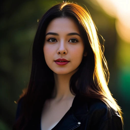 8K images, Shot with a high quality Fuji 45 camera..,000,Raw Photos 45,000,000 pixels,Warm light,) best quality, Masterpiece:1.2), (realistic, photo-realistic:1.37), very detailed,
1 woman,cute, Dark makeup, beauty salon The face is bright and clear, shining with light.,) Actions in various postures, alone, red flower, Among nature and in the countryside ,) Beautifully detailed sky,at night, Chest 38 inches", charming smile, wide aperture, Warm light, professional lighting, Sony A7R4, 50 mm sitting lens. ,Beautifully detailed eyes,) black leather jacket Bright black leather jacket,) Long hair floats up:1.2),floating hair