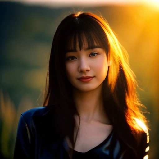 8K images, Shot with a high quality Fuji 45 camera..,000,Raw Photos 45,000,000 pixels,Warm light,) best quality, Masterpiece:1.2), (realistic, photo-realistic:1.37), very detailed,
1 woman,cute, Dark makeup, beauty salon The face is bright and clear, shining with light.,) Actions in various postures, alone, red flower, Among nature and in the countryside ,) Beautifully detailed sky,at night, Chest 38 inches", charming smile, wide aperture, Warm light, professional lighting, Sony A7R4, 50 mm sitting lens. ,Beautifully detailed eyes,) black leather jacket Bright black leather jacket,) Long hair floats up:1.2),floating hair