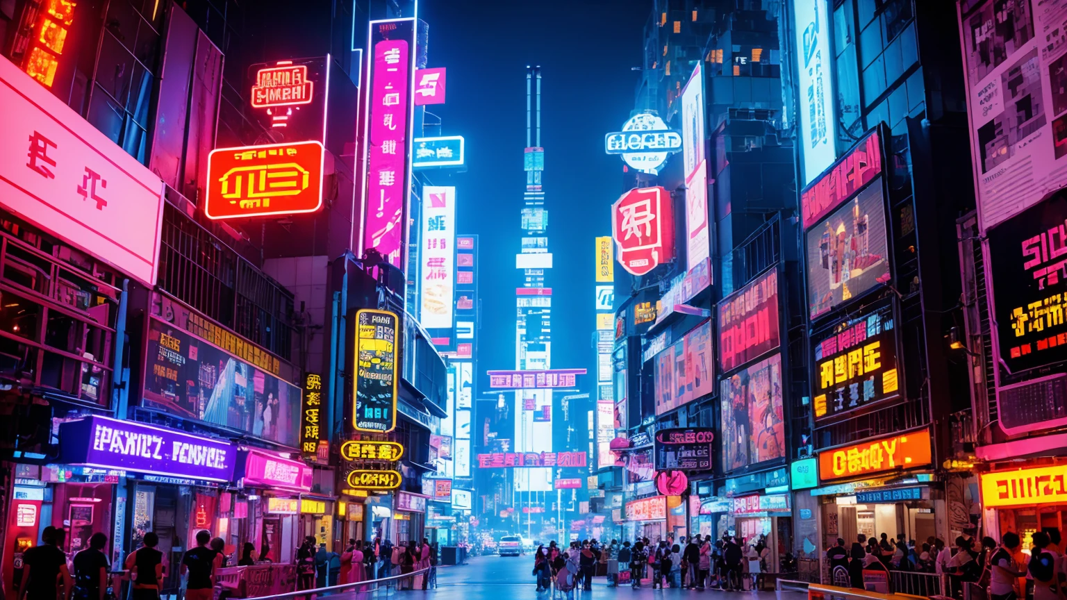 Pixel Games，Set design，Fantastic scene，Cyberpunk Style，Neon color，High saturation，Space City，Lots of signs,temporarily stopped， Pink glow,Chinese style signboard