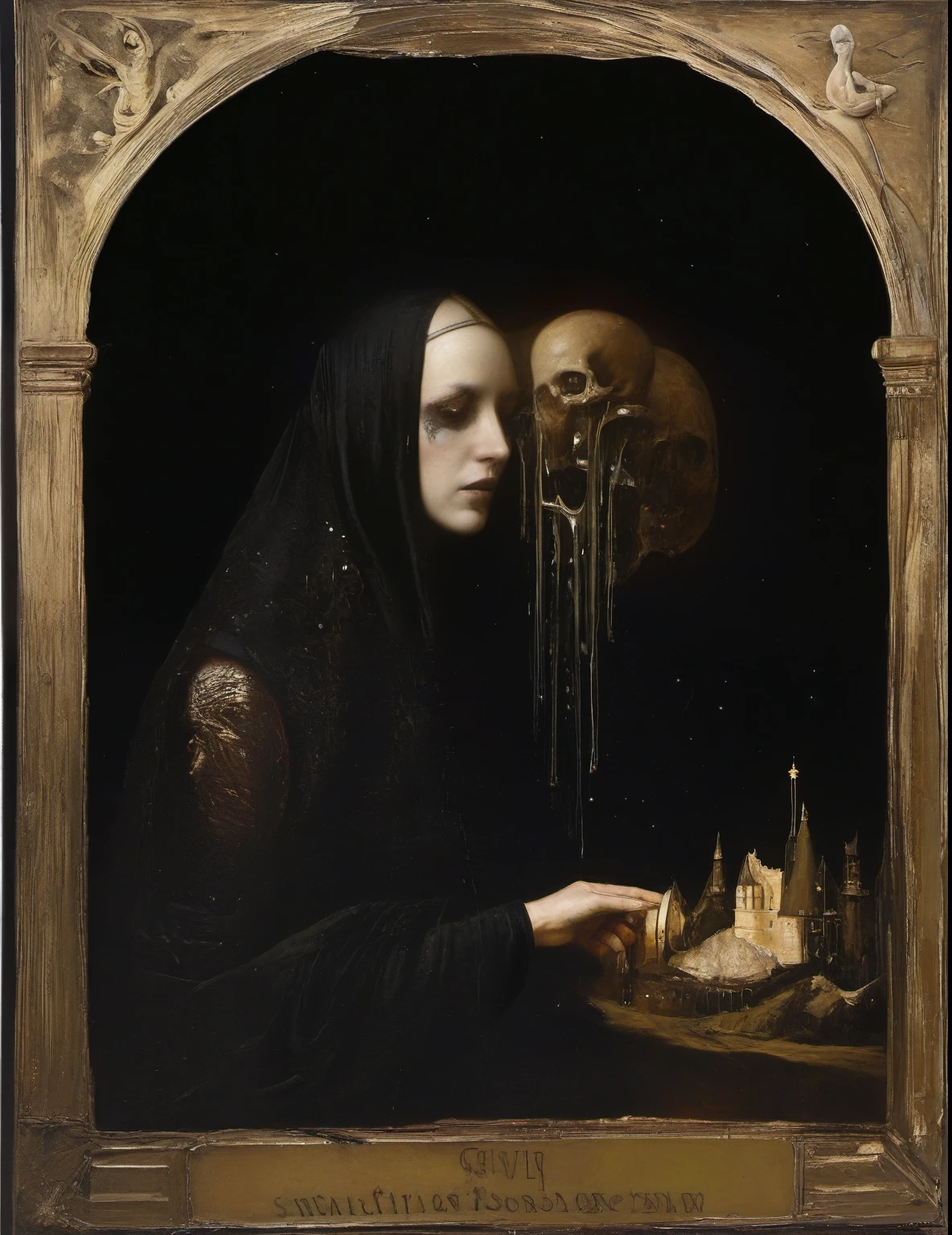 James Gurney, Surrealist art , dream-like, Mysterious, Provocative, symbolic, Complex, detailed,, (Gothic but very beautiful:1.4), (masterpiece, highest quality:1.4) , Nicola Samori Style, tarot cards backside design