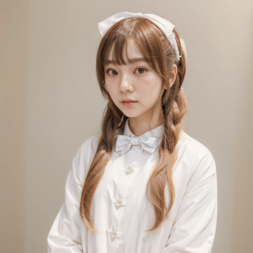there is a woman with long hair wearing a white jacket and a bow tie, korean girl, realistic young anime girl, chinese girl, anime girl in real life, anime girl with long hair, white hime cut hairstyle, cute natural anime face, realistic anime 3 d style, beautiful anime girl, with cute - fine - face, beautiful anime portrait, beautiful south korean woman