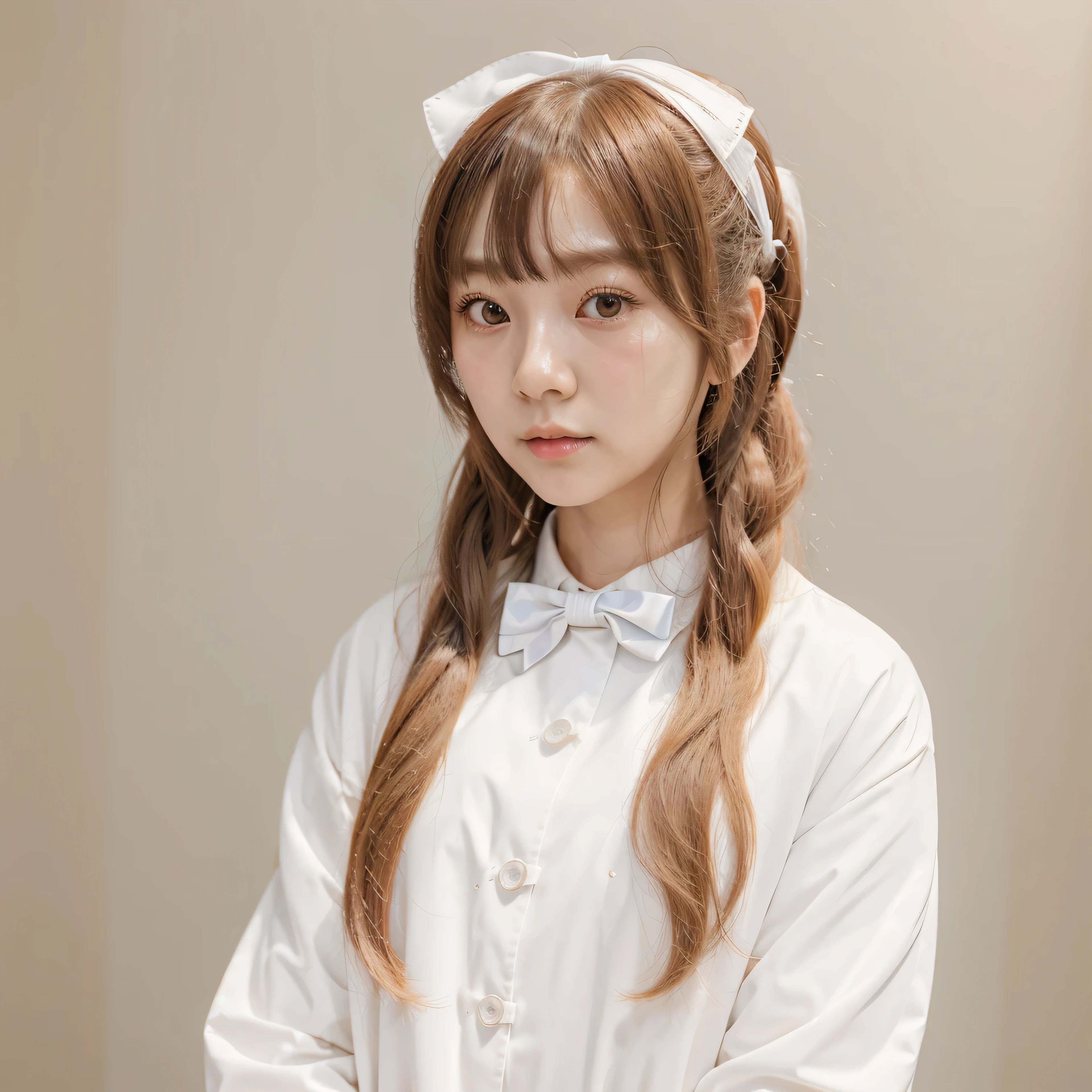 there is a woman with long hair wearing a white jacket and a bow tie, korean girl, realistic young anime girl, chinese girl, anime girl in real life, anime girl with long hair, white hime cut hairstyle, cute natural anime face, realistic anime 3 d style, beautiful anime girl, with cute - fine - face, beautiful anime portrait, beautiful south korean woman