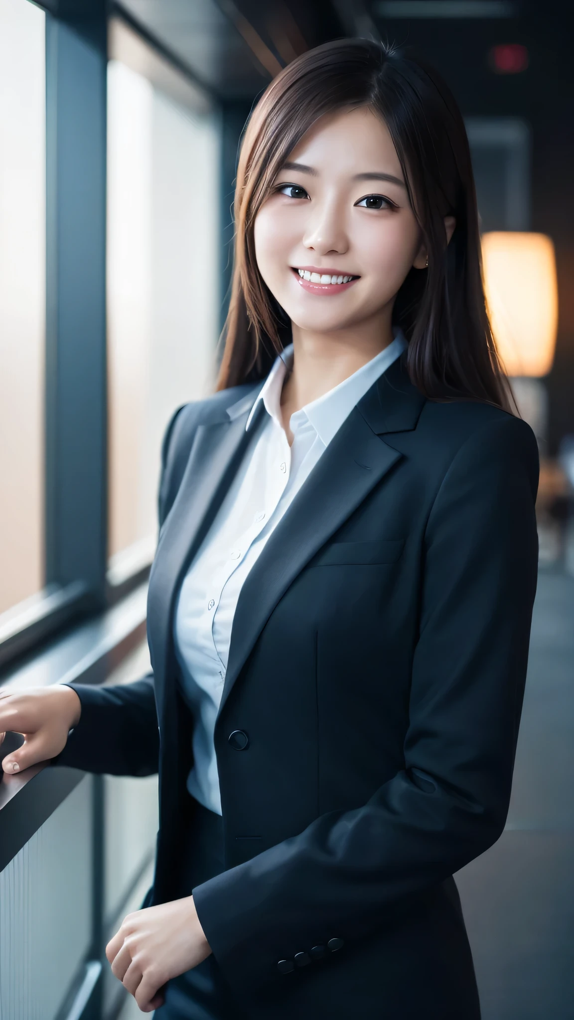 Super detailed, High resolution, Super detaileded, highest quality, wonderful, highest quality,Integrated 8K wallpaper, cinematic lighting, smiling business woman、20-year-old、Japanese、
