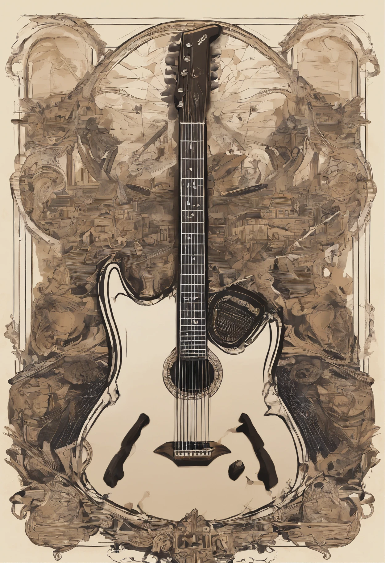 Dibujo de guitarra combinado con el nombre de loredo