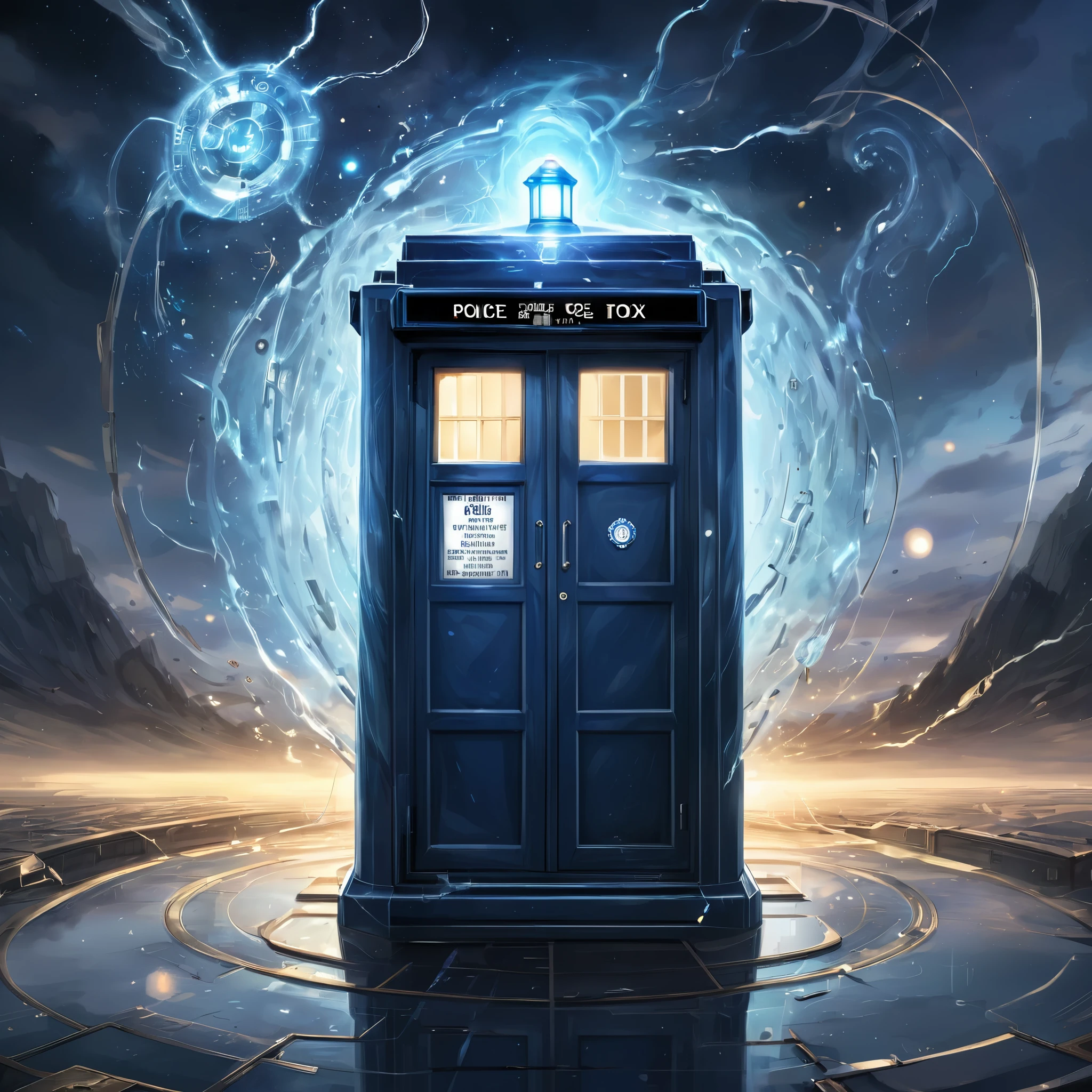 a blue police box sitting on top of a floor, in the style dan mumford artwork, discord profile picture, computer generated, lord of regeneration, tannoy, 2d icon, ambulance, lorem ipsum dolor sit amet, formulae, streaming on twitch, (doctor), on