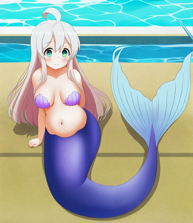 mermaid, 1girl,(oyamamahiro),beautiful eyes, pool, full body, large breasts belly,