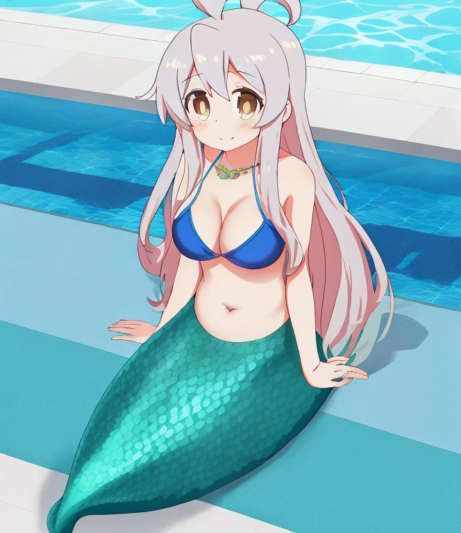 mermaid, 1girll,(oyamamahiro),beautiful eyes, pool, full body, large breasts belly,