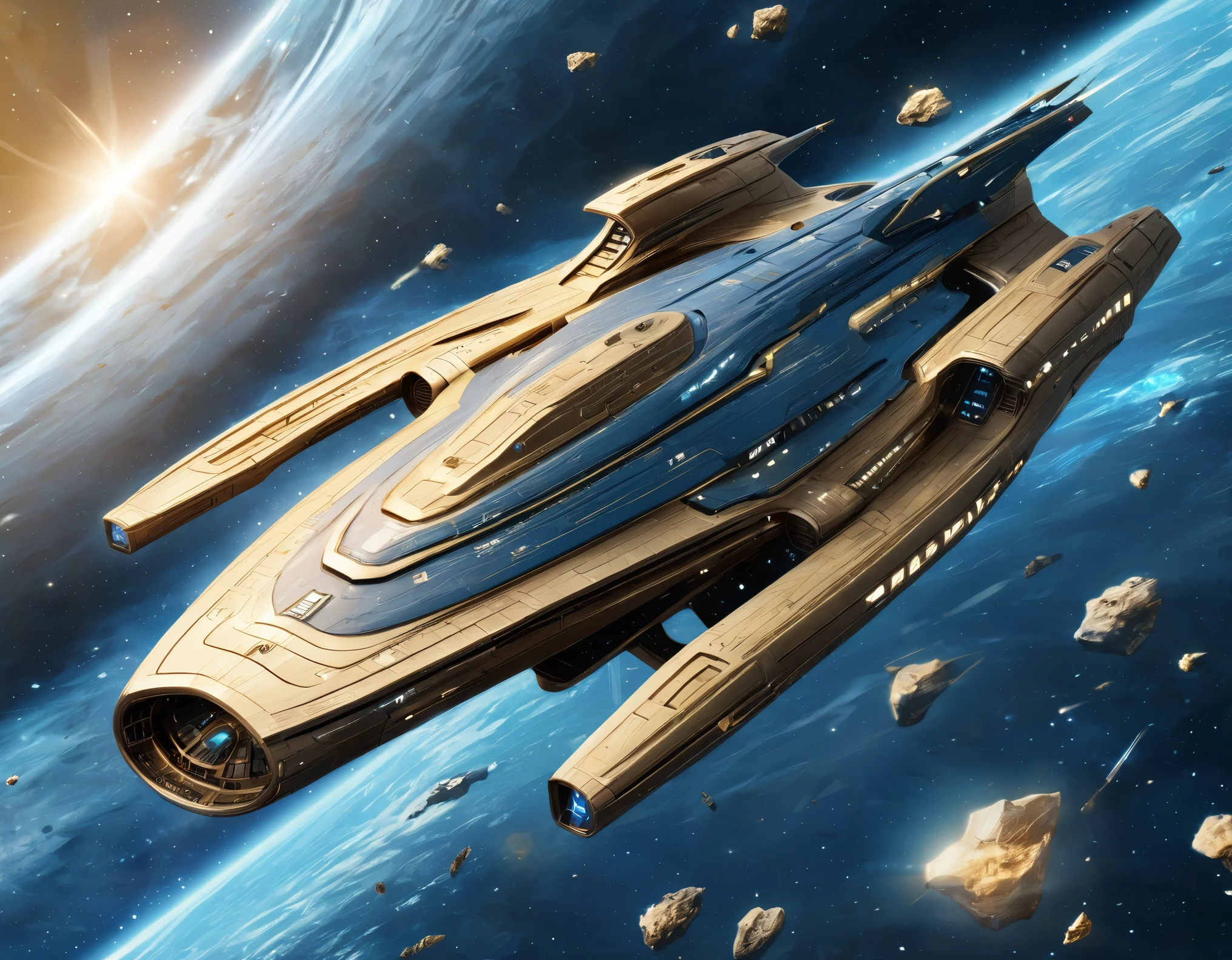 a close up of a star trek ship on a blue background, wood texture overlays, gold noble, pexels contest winner, gorgeous digital art, streaming on twitch, fabulous illustrations, dynamic shading, by Matthew D. Wilson, enterprise workflow engine, hyperspeed