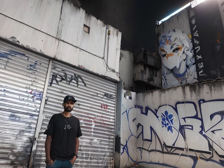 arafed man standing in front of a parede with graffiti on it, grafite no fundo, by João Artur da Silva, location ( favela _ parede ), grafite em segundo plano, filmado com iphone 1 0, filmado no iphone 6, sutil, por Pablo Rey, foto, por Rafail Levitsky