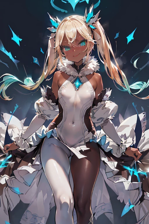 High resolution,Sharp focus,(Super detailed,Very detailed),(Very detailed CG unity 8k wallpaper),(((Vibrant colors))),
Iooiklas,Platinum Blonde Hair,Twin tails, hair ornaments,
Complex eyes,Beautiful fine details,Symmetrical eyes,Big eyes:1.5,Seductive eyes, (((dark skin,dark_skin,lustrous skin:1.5,bright skin: 1.5,
skin tanned, shiny skin,very shiny skin,Shiny body,plastic glitter
skin,exaggerated shiny skin,illuminated skin))),
(,Detailed body,(Detailed face)), cute,Lewd,erotic,Bold,Camel Toe,
Revealing clothing,show skin,
(((Sexy aqua fur coat, Aqua fur coat outfit,
wearing a Ice Dress:1.3,aqua 冬 coat))), ((Ice Dress,elegant Ice Dress)),
(White gloves,White clothes,(((Complex outfit,Complicated clothes,Embroidered costume,Glamorous costumes,Embroidered clothes,
(((Glamorous clothing))),White Dress, skinsuit, Bodysuits, pantyhose,Black knee socks, Removable sleeves,
(Flying debris, 超High resolution),Wear an iridescent aura,
Invisible Light, Amazing shine, Neon orange glow, The colors of another world,Bright colors, Ghostly Effects,
Arrogant look, Domineering smile,Open your mouth,fucked silly, (((vulgarity))),nsfw,