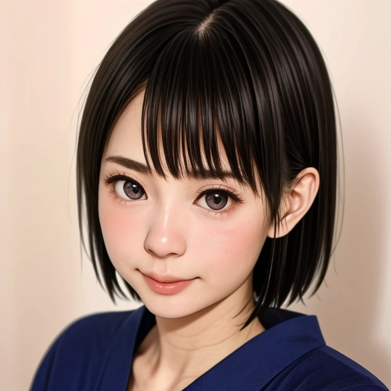 (kawaii 24 year-old Japanese girl, Nogizaka idol, Korean idol), glossy brown hair, (very short hair:1.2), beautiful black eyes, rounded face, narrow shoulders, single eyelid, (no makeup:1.2), (embarrassed, noseblush:1.3), (yukata, Japanese traditional clothes), extra small breasts, BREAK, (simple white background:1.2), (view from forward, bust shot, id photo:1.2), BREAK, (masterpiece, best quality, photo realistic, official art:1.4), (UHD, 8K quality wallpaper, high resolution, raw photo, golden ratio:1.3), (shiny skin), professional lighting, physically based rendering, award winning, (highly detailed skin texture, extremely detailed face and eyes textures), Carl Zeiss 85 mm F/1.4, depth of field, (1girl, solo),