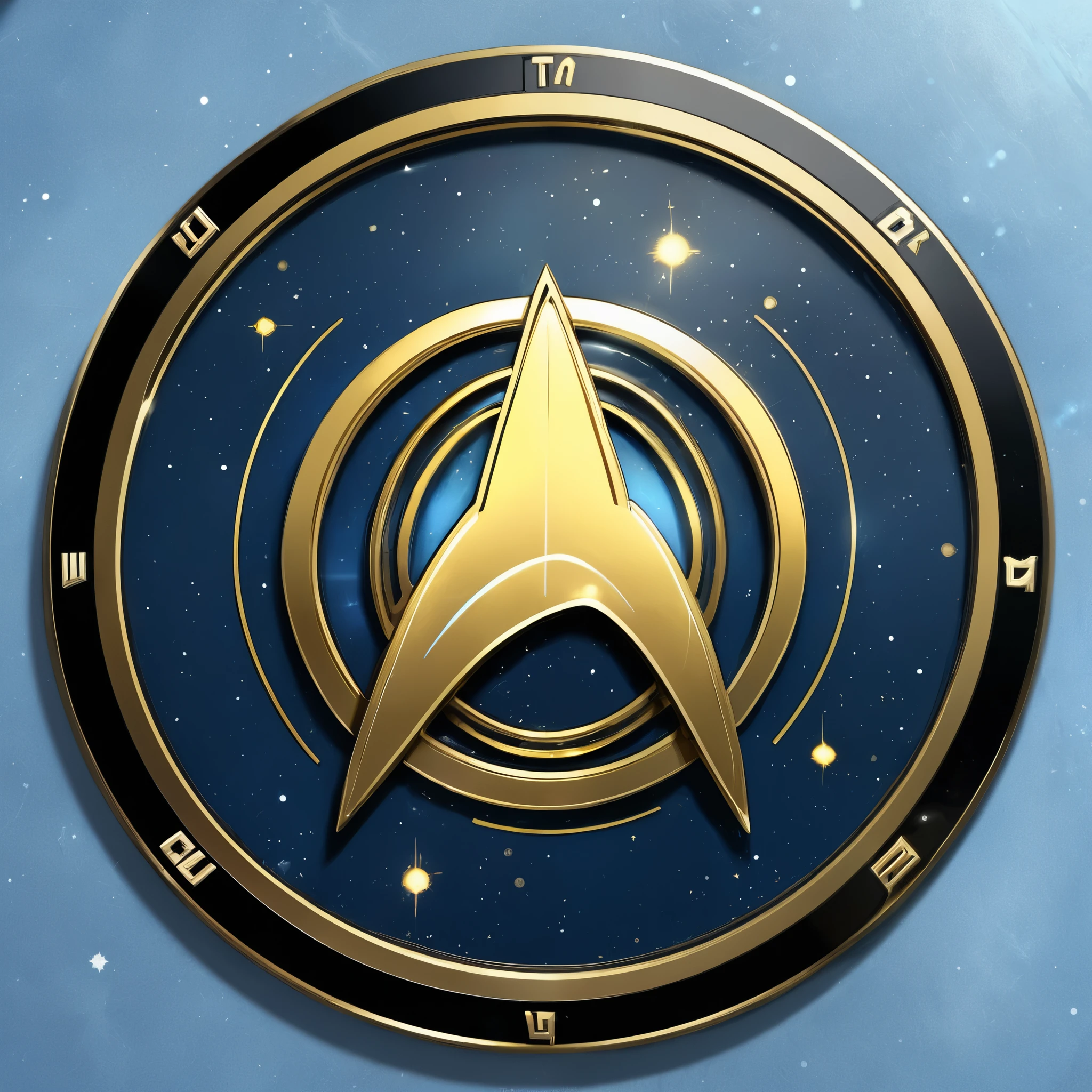 the star trek logo on a blue background, gold and black color scheme, 2 0 1 9 anime, dvd cover, angular asymmetrical design, featured in artistation, by Tim Doyle, hardcore techno, the age of discovery, atoms, golden computers, precious metal, diagnostics