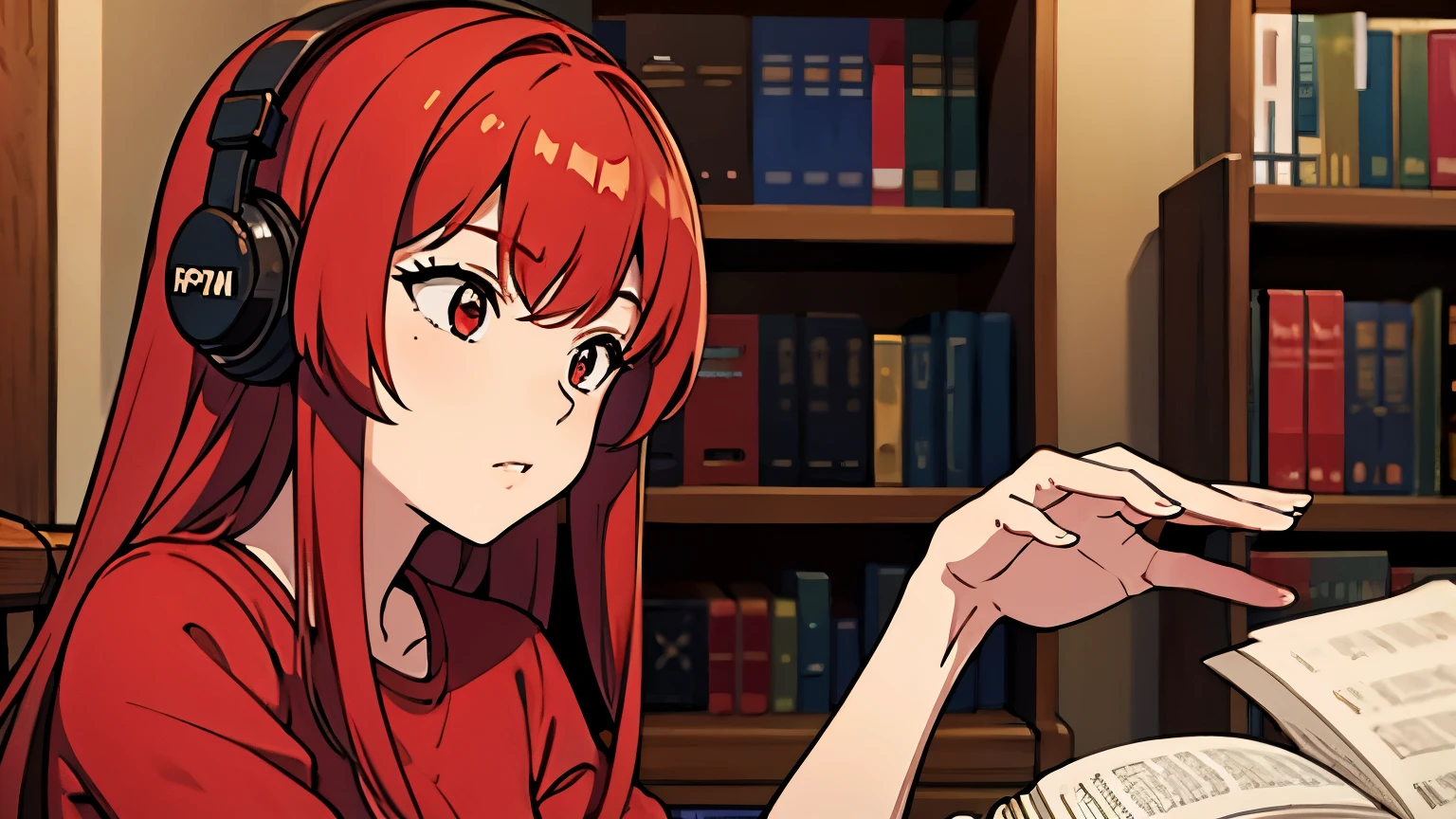 Red hair　girl　study　music