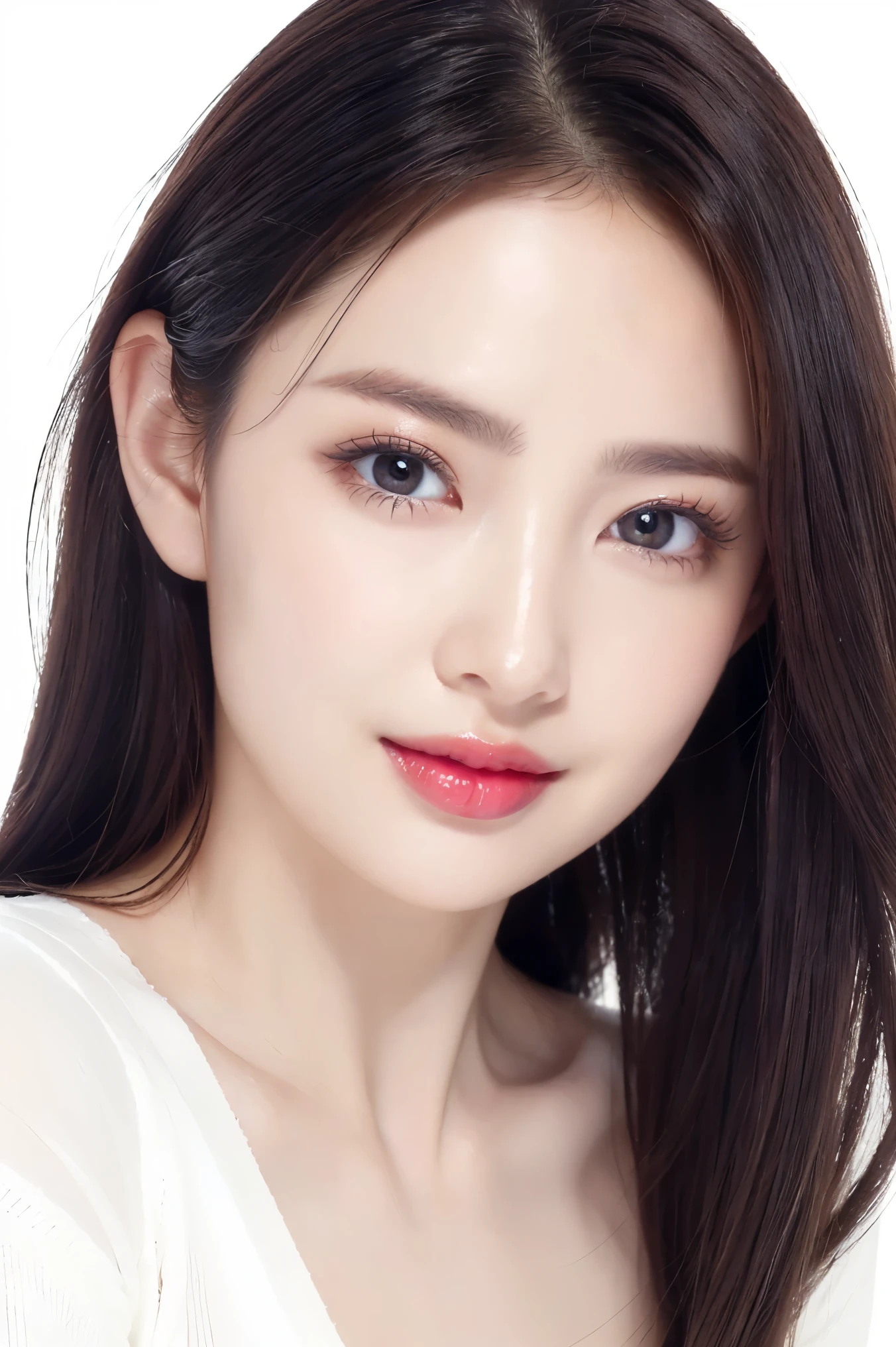 (highest quality、Tabletop、8k、Best image quality、Award-winning works)、One beautiful woman、Beautiful and elegant long hair、Beautiful glossy black hair、(alone:1.1)、(The perfect navy V-neck long sleeve knit:1.5)、(The simplest white background:1.4)、とてもBig Breasts、Accentuate your body lines、Beautiful and exquisite、look at me、(Perfect Makeup:1.1)、Bright lipstick、Ultra-high definition beauty face、Ultra HD Hair、Ultra HD Shining Eyes、Ultra High Resolution Perfect Teeth、Super high quality glossy lip、Accurate anatomy、Very beautiful skin、Glowing skin in ultra-high resolution、Elegant upright posture when viewed from the front、(very bright and vivid:1.2)、(Slender body:1.2)、(Cleavage:1.1)、(Big Breasts:1.1)、Shiny, Bright lipstick、(Face close-up:1.2)、(50 year old mature woman:1.3)、(Wrinkled face:1.1)、(Wrinkles around the eyes:1.1)、Closed lips