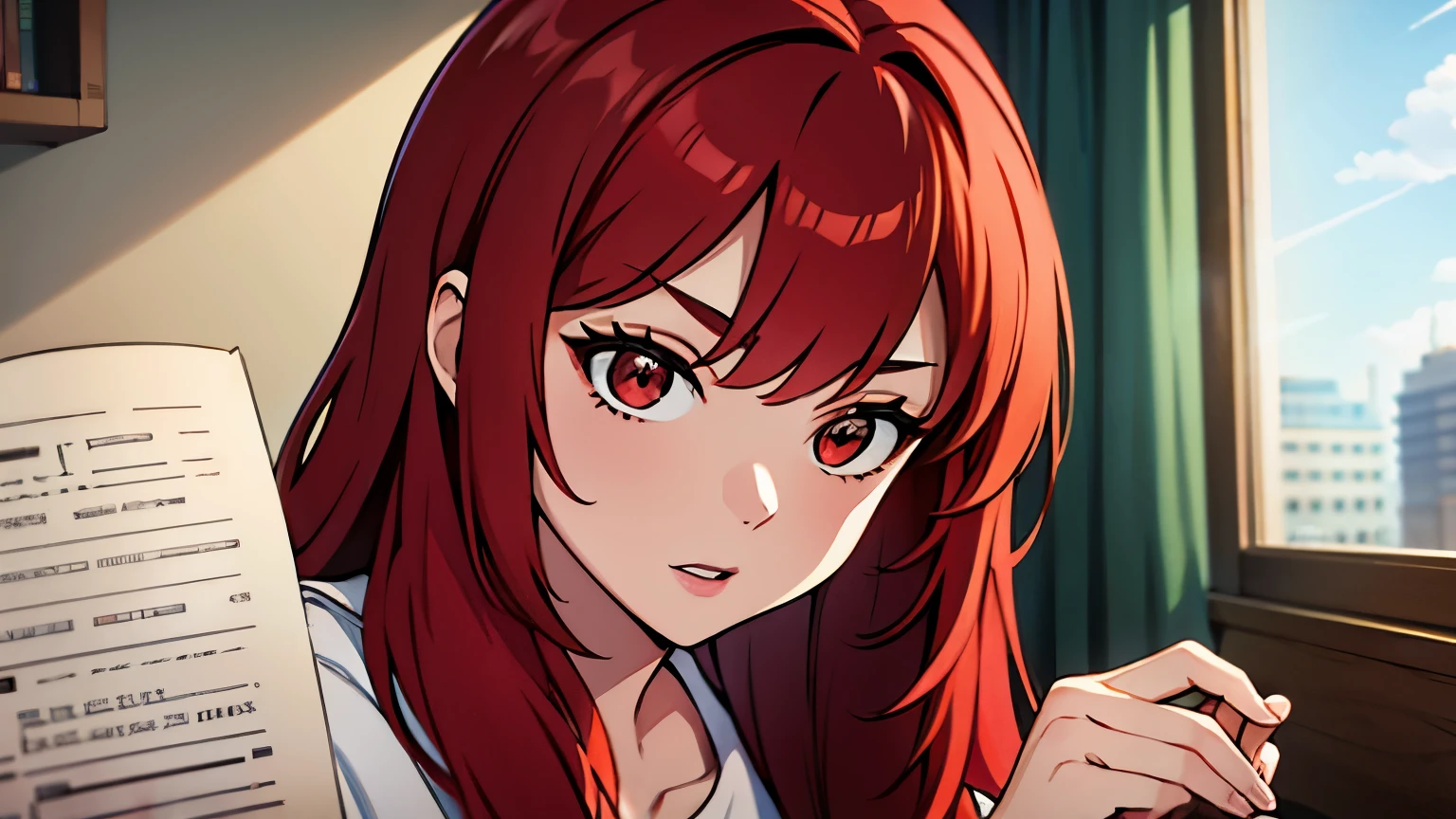 Red hair girl study
