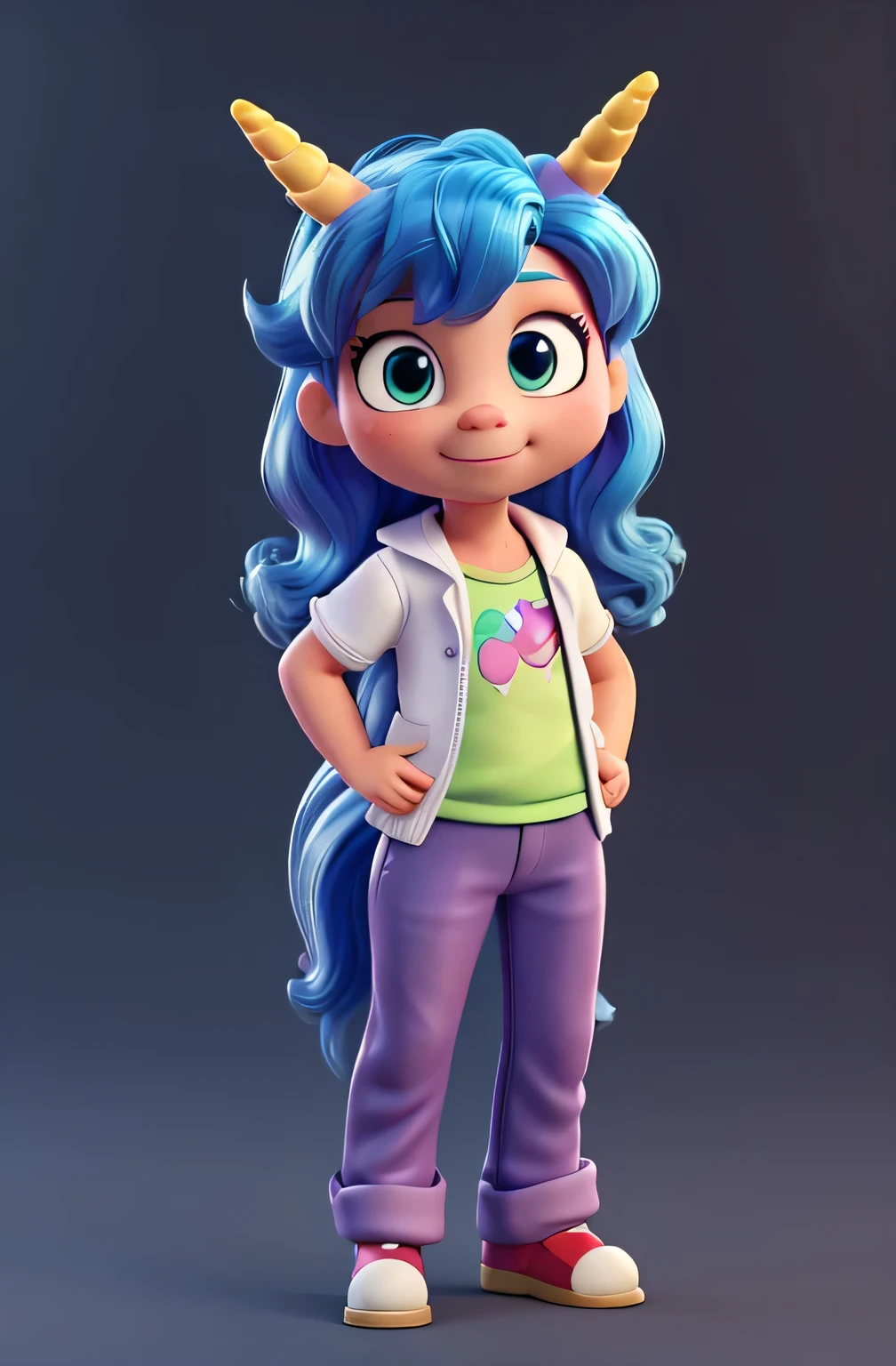 cartoon unicorn with blue hair and a black horn, (((beach clothes))) unicorn, white unicorn, unicorn from the tusk movie, blue unicorn, a unicorn, 3 d cavalo pet shop, unicorns, unicorn horn, bonitinho digital art, bonitinho 3 d render, bonitinho cartoon character, Chibi, bonitinho character, personagem toonix, anthropomorphic mare, my little Pony, bonitinho (((movimento)))