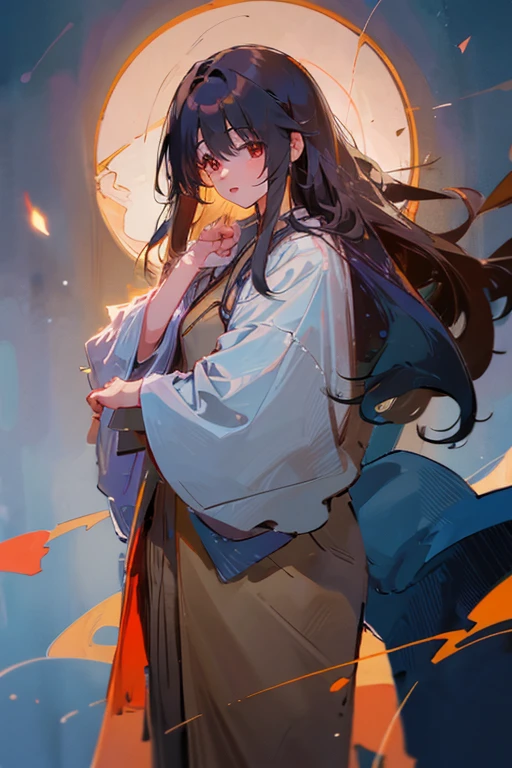 Beautiful couple art: a young Asian girl with long hair in a doctor’s coat and a tall, dark young guy in light clothes with short hair 