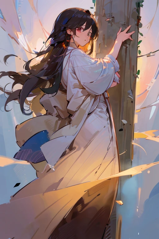 Beautiful couple art: a young Asian girl with long hair in a doctor’s coat and a tall, dark young guy in light clothes with short hair