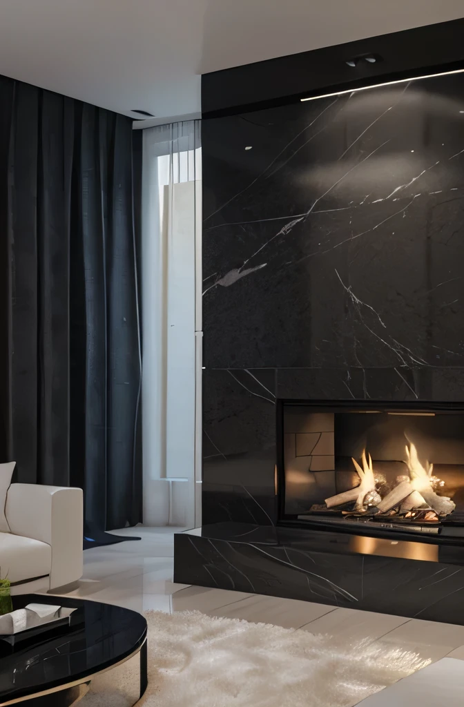 Professional 3D rendering architecture design of modern and minimal design for fireplace with blue stone