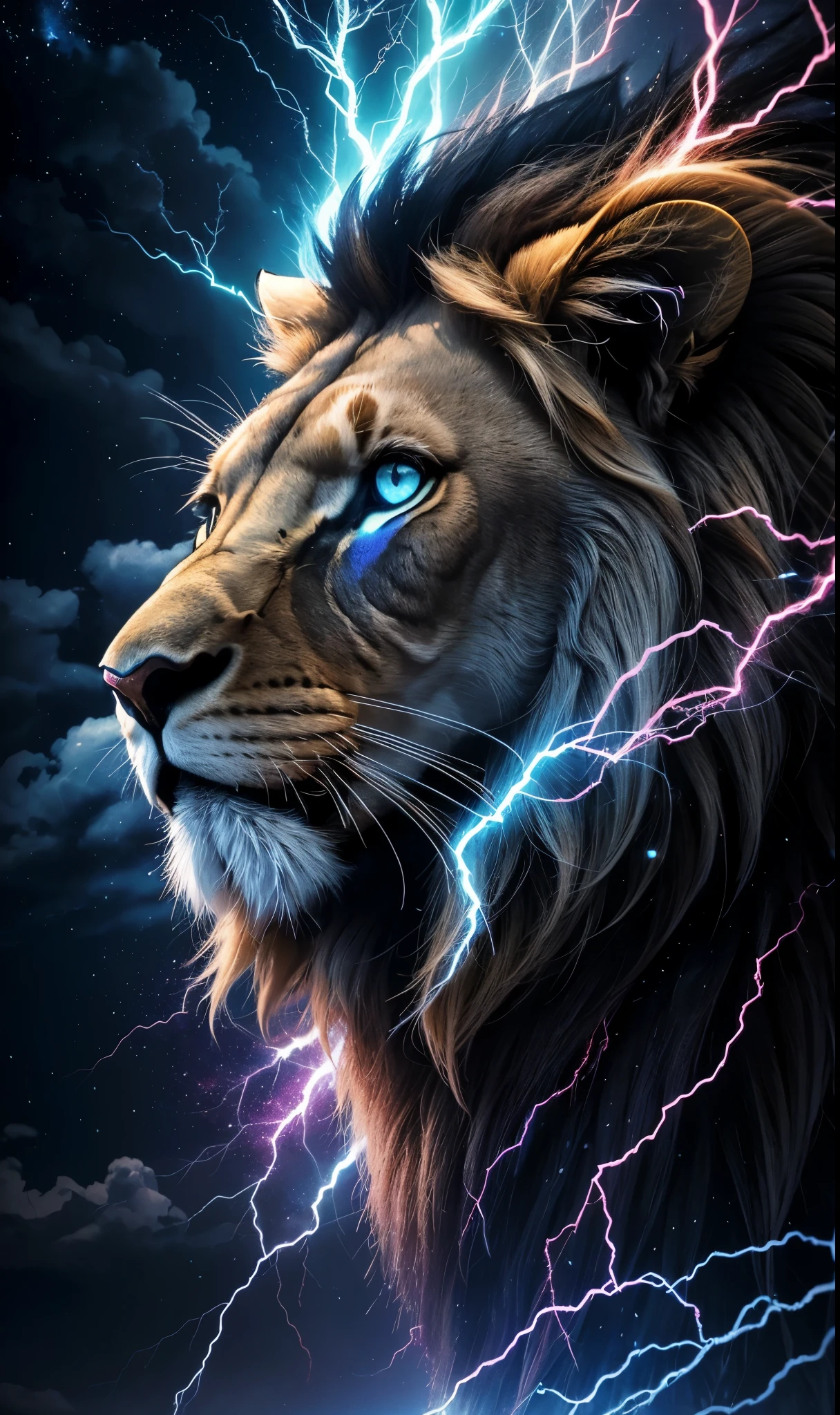 Lion, Divine Lion, naturais, Parafusos Azuis, Thunder Azul, fogo azul, Realistic fogo azul, thunder realistas, Electrical Screws, realista detalhado 8k, Detailed Realistic 16k, Detailed realistic lion, Detailed thunder realistas, fogo azul Realistic 8K, Cores fotorrealista 8K, Cores Detalhadas 8K, Nitidez fotorrealista 8K, Fotorrealismo ULTRAHD, Divine fogo azul, thunder Azuis Elétricos Divinos, Sombras fotorrealistas 8K, Textura fotorrealista, Natureza, heavens, celestial, sky night, beauty sky, Noite, majestoso, majestoso Lion, majestoso Sky, Naturalmente Elegante, thunder, Sky thunder, Divine Thunder, Linda, dourado, luz das estrelas, Parafusos Celestiais, Eletricidade Azul, Parafusos Azuis, Rendering, fotorrealista, UltraHigh definition, 4k, texturasdetalhadas, Thunder, sombras detalhadas, cores detalhadas, Natureza Linda, Grande Divino, contraste detalhado, Contraste realista, high resolution, cores detalhadas, fogo, eletricidade, divina criatura, 8K, Realista detalhado, 16k, 8K, High definition, contraste detalhado, Contraste realista, high resolution, cores detalhadas, fogo, eletricidade, divina criatura, 8K, Realista detalhado, elegante,