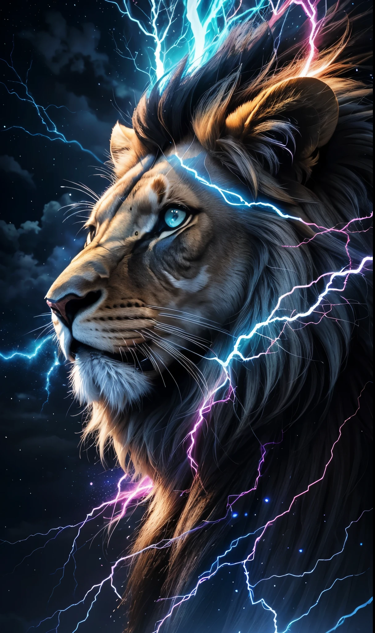 Lion, Divine Lion, naturais, Parafusos Azuis, Thunder Azul, fogo azul, Realistic fogo azul, thunder realistas, Electrical Screws, realista detalhado 8k, Detailed Realistic 16k, Detailed realistic lion, Detailed thunder realistas, fogo azul Realistic 8K, Cores fotorrealista 8K, Cores Detalhadas 8K, Nitidez fotorrealista 8K, Fotorrealismo ULTRAHD, Divine fogo azul, thunder Azuis Elétricos Divinos, Sombras fotorrealistas 8K, Textura fotorrealista, Natureza, heavens, celestial, sky night, beauty sky, Noite, majestoso, majestoso Lion, majestoso Sky, Naturalmente Elegante, thunder, Sky thunder, Divine Thunder, Linda, dourado, luz das estrelas, Parafusos Celestiais, Eletricidade Azul, Parafusos Azuis, Rendering, fotorrealista, UltraHigh definition, 4k, texturasdetalhadas, Thunder, sombras detalhadas, cores detalhadas, Natureza Linda, Grande Divino, contraste detalhado, Contraste realista, high resolution, cores detalhadas, fogo, eletricidade, divina criatura, 8K, Realista detalhado, 16k, 8K, High definition, contraste detalhado, Contraste realista, high resolution, cores detalhadas, fogo, eletricidade, divina criatura, 8K, Realista detalhado, elegante,