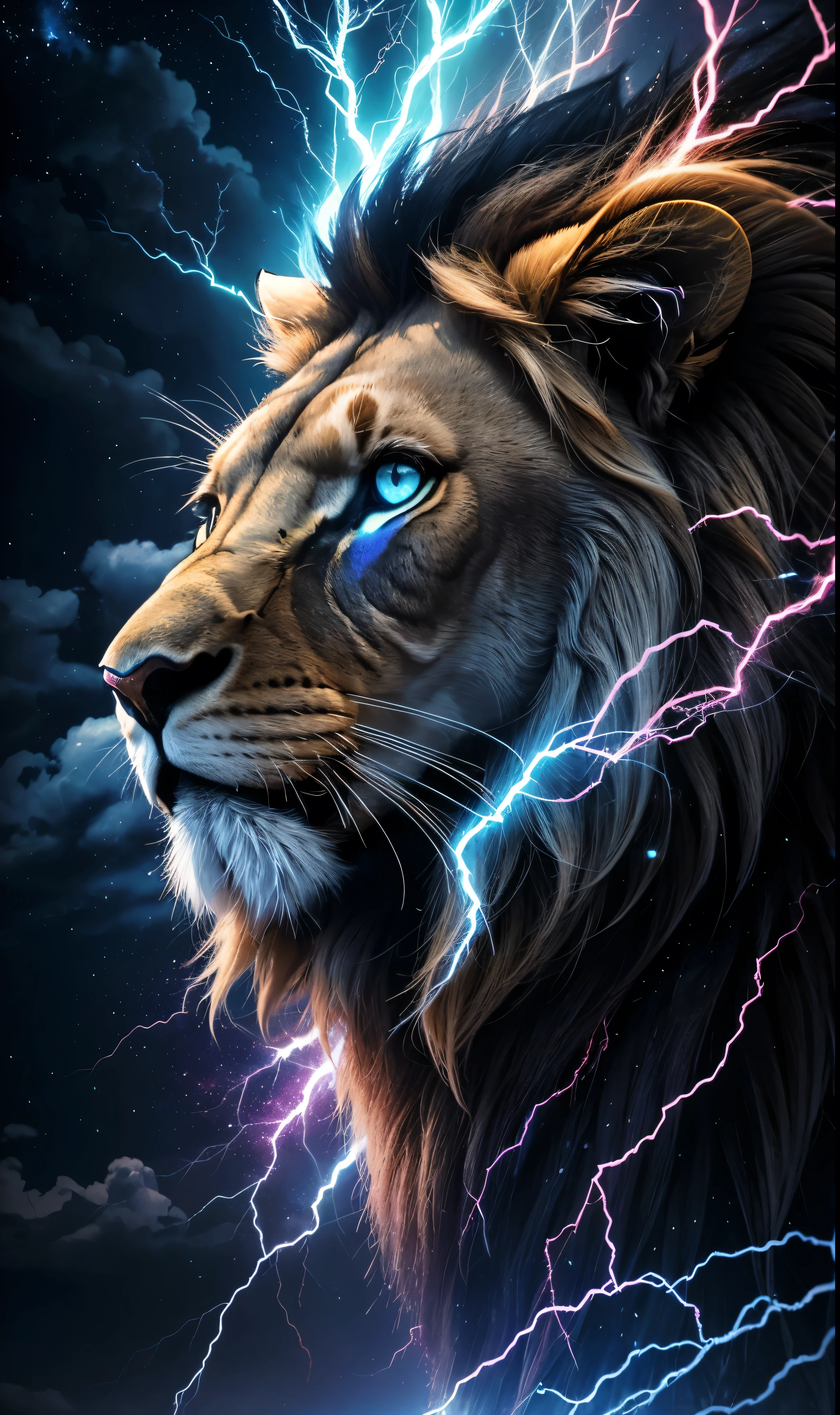 Lion, Divine Lion, naturais, Parafusos Azuis, Thunder Azul, fogo azul, Realistic fogo azul, thunder realistas, Electrical Screws, realista detalhado 8k, Detailed Realistic 16k, Detailed realistic lion, Detailed thunder realistas, fogo azul Realistic 8K, Cores fotorrealista 8K, Cores Detalhadas 8K, Nitidez fotorrealista 8K, Fotorrealismo ULTRAHD, Divine fogo azul, thunder Divine Electric Blues, Sombras fotorrealistas 8K, Textura fotorrealista, Natureza, heavens, celestial, sky night, beauty sky, Noite, majestoso, majestoso Lion, majestoso Sky, Naturalmente Elegante, thunder, Sky thunder, Divine Thunder, Linda, dourado, luz das estrelas, Parafusos Celestiais, Eletricidade Azul, Parafusos Azuis, Rendering, fotorrealista, UltraHigh definition, 4k, texturasdetalhadas, Thunder, sombras detalhadas, cores detalhadas, Natureza Linda, Grande Divino, contraste detalhado, Contraste realista, high resolution, cores detalhadas, fogo, eletricidade, divina criatura, 8K, Realista detalhado, 16k, 8K, High definition, contraste detalhado, Contraste realista, high resolution, cores detalhadas, fogo, eletricidade, divina criatura, 8K, Realista detalhado, elegante,