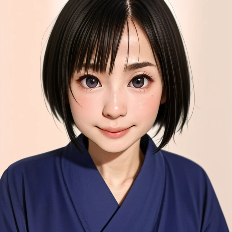 (kawaii 24 year-old Japanese girl, Nogizaka idol, Korean idol), glossy brown hair, (very short hair:1.2), beautiful black eyes, rounded face, narrow shoulders, single eyelid, (no makeup:1.2), (shy, smile, noseblush:1.3), (yukata, Japanese traditional clothes), extra small breasts, BREAK, (simple white background:1.2), (view from forward, bust shot, id photo:1.2), BREAK, (masterpiece, best quality, photo realistic, official art:1.4), (UHD, 8K quality wallpaper, high resolution, raw photo, golden ratio:1.3), (shiny skin), professional lighting, physically based rendering, award winning, (highly detailed skin texture, extremely detailed face and eyes textures), Carl Zeiss 85 mm F/1.4, depth of field, (1girl, solo),