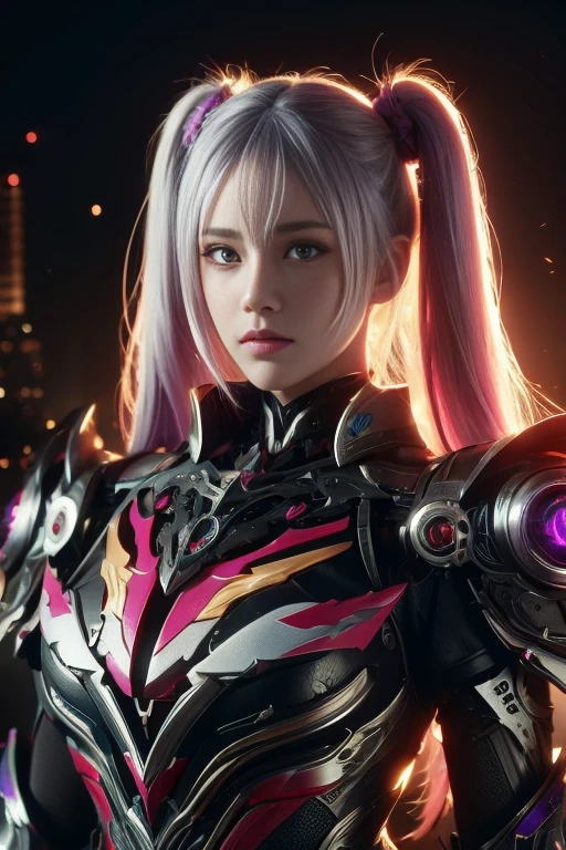 quality、masterpiece、Ultra-high resolution、(Reality:1.4)、RAW photos、White mecha、White porcelain body、Acrylic transparent cover、white hair、Radiant skin、1 girl、((Ultra-realistic details))、abortion、Global Illumination、cell-shaded、Octagon Rendering、8k、Super sharp、Character edge light,Original leather、Intricate decorative details、Aztec details、Hydraulic Cylinders、Small LED lights、Extremely complex details、True ray tracing、Purple Eyes、Dazzling in front of the camera、Neon light details、Futuristic headdress、About Cyberpunk、、