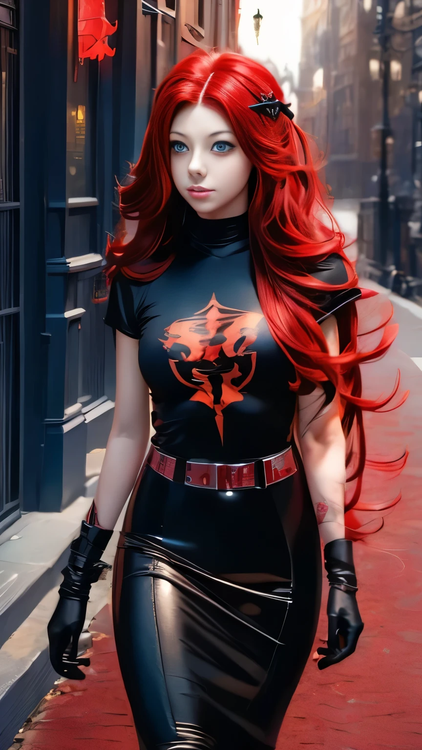 a woman with long red hair walking in the dark, zero two, red glowing hair, anime girl with long hair, long fire hair, with long red hair, with red glowing eyes, glowing red, gothic maiden anime girl, beautiful anime artwork, demon anime girl, anime cyberpunk art, anime girl with cosmic hair, beautiful anime art, red aura, red colored