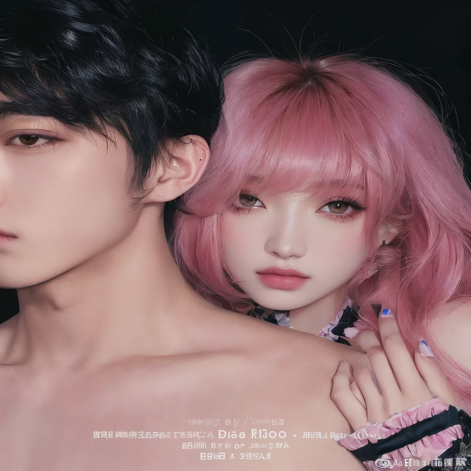 arafed image of a man and a woman con cabello rosado, Lalisa Manobal, ulzzang, con cabello rosado, el corte de hime, con flequillo completo, yanjun chengt, sakimichan y frank franzzeta, nixeu y sakimichan, Lalisa Manoban de Blackpink, flequillo esponjoso, pelo liso rosa