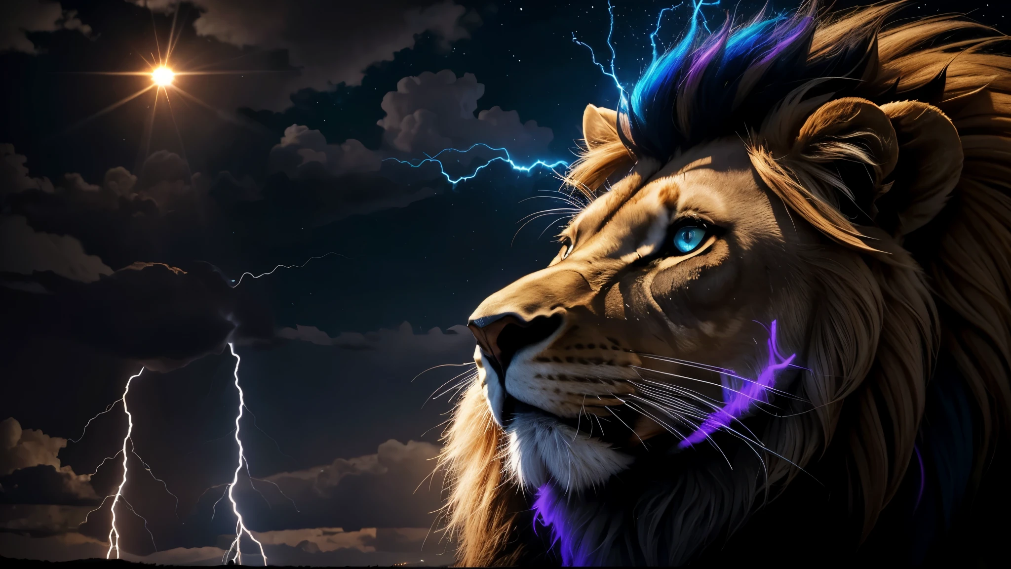 Lion, Divine Lion, naturais, Parafusos Azuis, Thunder Azul, fogo azul, Realistic fogo azul, thunder realistas, Electrical Screws, realista detalhado 8k, Detailed Realistic 16k, Detailed realistic lion, Detailed thunder realistas, fogo azul Realistic 8K, Stars, Star Light, Sun Light, Cores fotorrealista 8K, Cores Detalhadas 8K, Nitidez fotorrealista 8K, Fotorrealismo ULTRAHD, Divine fogo azul, thunder Azuis Elétricos Divinos, Sombras fotorrealistas 8K, Textura fotorrealista, Natureza, heavens, celestial, sky night, beauty sky, Noite, majestoso, majestoso Lion, majestoso Sky, Naturalmente Elegante, thunder, Sky thunder, Divine Thunder, Linda, dourado, luz das estrelas, Parafusos Celestiais, Eletricidade Azul, Parafusos Azuis, Rendering, fotorrealista, UltraHigh definition, 4k, texturasdetalhadas, Thunder, sombras detalhadas, cores detalhadas, Natureza Linda, Grande Divino, contraste detalhado, Contraste realista, high resolution, cores detalhadas, fogo, eletricidade, divina criatura, 8K, Realista detalhado, 16k, 8K, High definition, contraste detalhado, Contraste realista, high resolution, cores detalhadas, fogo, eletricidade, divina criatura, 8K, Realista detalhado, elegante,