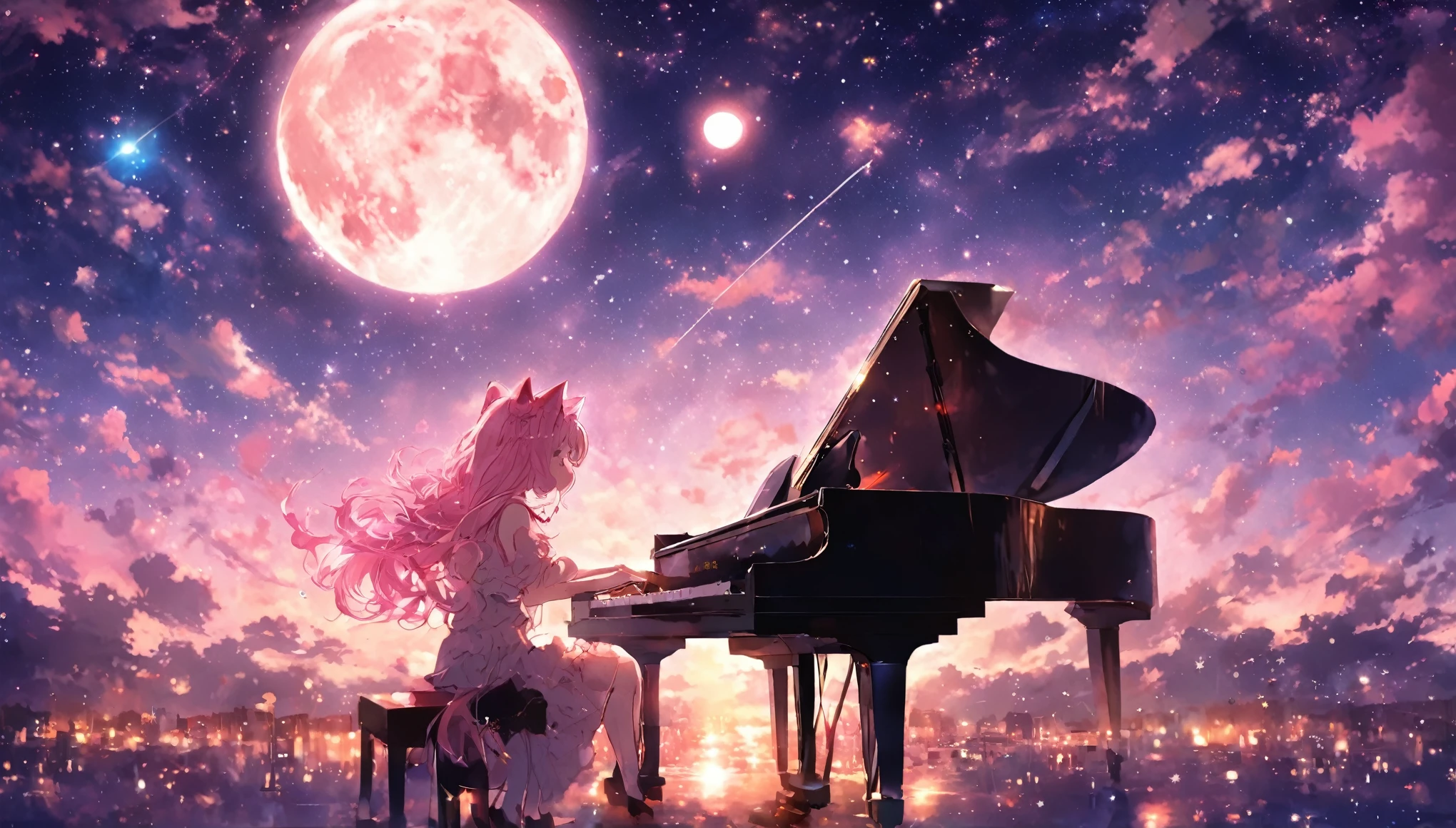 I want you to picture a scene of a girl playing the piano alone with the moon and stars in the sky. Anime, pink hair, cat ears. That's her charm.
