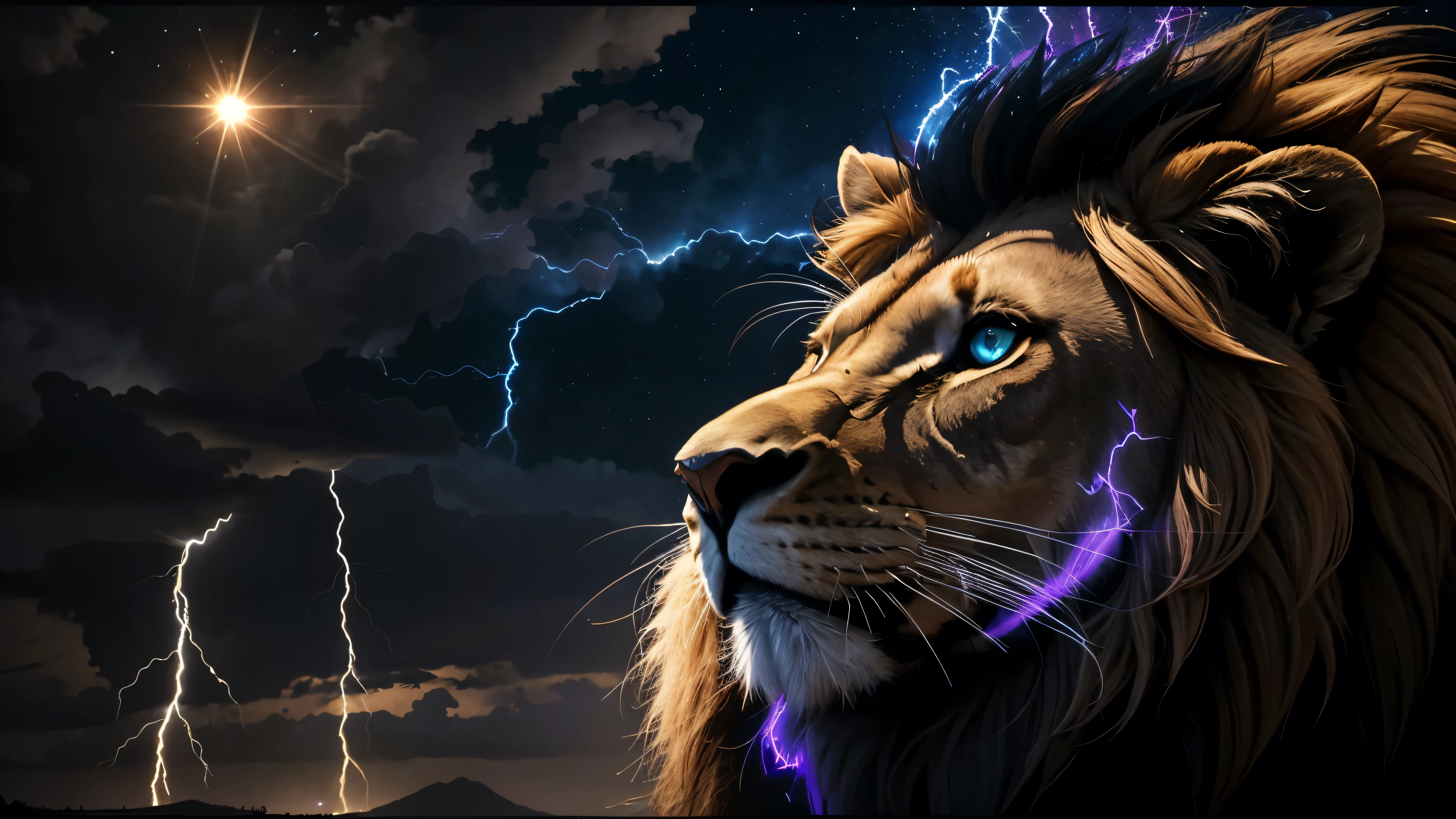 Lion, Divine Lion, naturais, Parafusos Azuis, Thunder Azul, fogo azul, Realistic fogo azul, thunder realistas, Electrical Screws, realista detalhado 8k, Detailed Realistic 16k, Detailed realistic lion, Detailed thunder realistas, fogo azul Realistic 8K, Stars, Star Light, Sun Light, Cores fotorrealista 8K, Cores Detalhadas 8K, Nitidez fotorrealista 8K, Fotorrealismo ULTRAHD, Divine fogo azul, thunder Divine Electric Blues, Sombras fotorrealistas 8K, Textura fotorrealista, Natureza, heavens, celestial, sky night, beauty sky, Noite, majestoso, majestoso Lion, majestoso Sky, Naturalmente Elegante, thunder, Sky thunder, Divine Thunder, Linda, dourado, luz das estrelas, Parafusos Celestiais, Eletricidade Azul, Parafusos Azuis, Rendering, fotorrealista, UltraHigh definition, 4k, texturasdetalhadas, Thunder, sombras detalhadas, cores detalhadas, Natureza Linda, Grande Divino, contraste detalhado, Contraste realista, high resolution, cores detalhadas, fogo, eletricidade, divina criatura, 8K, Realista detalhado, 16k, 8K, High definition, contraste detalhado, Contraste realista, high resolution, cores detalhadas, fogo, eletricidade, divina criatura, 8K, Realista detalhado, elegante,