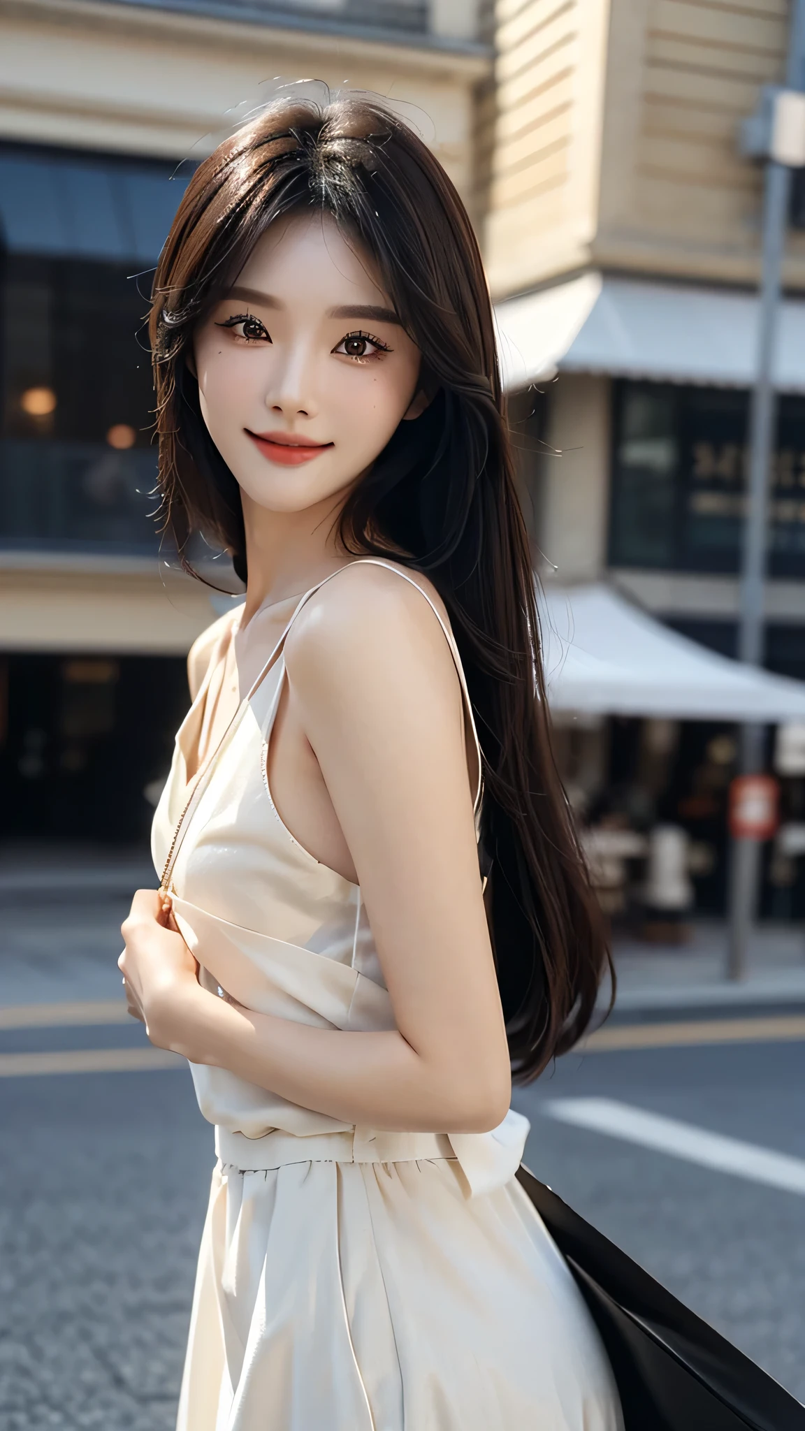 ​masterpiece、top-quality)、1 beautiful girl walk arow the shopping mall , ((Wearing black sunglasses )), (Detailed beautiful eyes), ((Detailed skin)) , ((Detailed medium hair)), Walk around the store、((Boyish Brown Medium Hair))、((Smaller face))、((Neutral face))、((Light brown eyes))、((Korean Girl))、((18year old))、((cool lady))、((A shy smile on his face))、((Korean Makeup))、((elongated and sharp eyes))、((Happy dating))、((boyish))、on the wvilla), ((CG rendering)), ((Blurred background)), ((16K)),  ((Very detailed)), ((wallpaper)), ((depth of field)), ((movie light)), (( Ray tracing)).