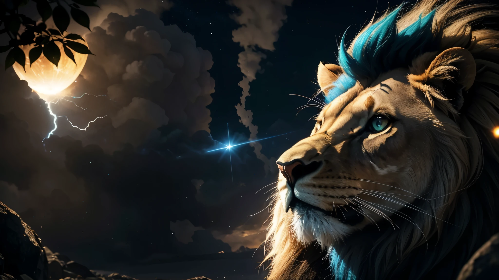 Lion, Divine Lion, naturais, Parafusos Azuis, Thunder Azul, fogo azul, Realistic fogo azul, thunder realistas, Electrical Screws, realista detalhado 8k, Detailed Realistic 16k, Detailed realistic lion, Detailed thunder realistas, fogo azul Realistic 8K, Stars, Star Light, Sun Light, Cores fotorrealista 8K, Cores Detalhadas 8K, Nitidez fotorrealista 8K, Fotorrealismo ULTRAHD, Divine fogo azul, thunder Azuis Elétricos Divinos, Sombras fotorrealistas 8K, Textura fotorrealista, Natureza, heavens, celestial, sky night, beauty sky, Noite, majestoso, majestoso Lion, majestoso Sky, Naturalmente Elegante, thunder, Sky thunder, Divine Thunder, Linda, dourado, luz das estrelas, Parafusos Celestiais, Eletricidade Azul, Parafusos Azuis, Rendering, fotorrealista, UltraHigh definition, 4k, texturasdetalhadas, Thunder, sombras detalhadas, cores detalhadas, Natureza Linda, Grande Divino, contraste detalhado, Contraste realista, high resolution, cores detalhadas, fogo, eletricidade, divina criatura, 8K, Realista detalhado, 16k, 8K, High definition, contraste detalhado, Contraste realista, high resolution, cores detalhadas, fogo, eletricidade, divina criatura, 8K, Realista detalhado, elegante,