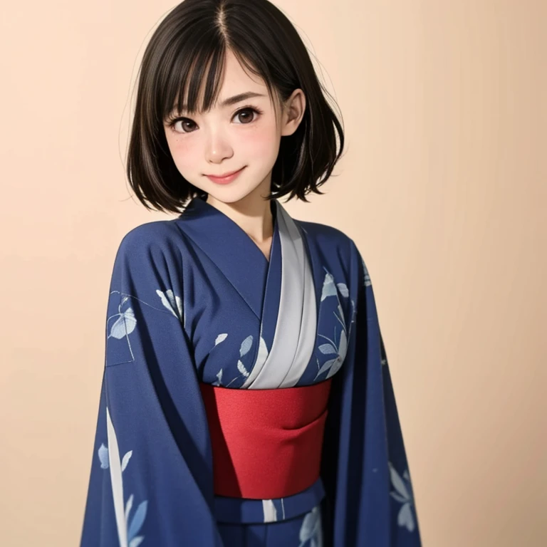 (kawaii 24 year-old Japanese girl, Nogizaka idol, Korean idol), glossy brown hair, (very short hair:1.2), beautiful black eyes, rounded face, narrow shoulders, single eyelid, (no makeup:1.2), (shy, smile, noseblush:1.3), (yukata, Japanese traditional clothes), extra small breasts, BREAK, (simple white background:1.2), (view from forward, bust shot, id photo:1.2), BREAK, (masterpiece, best quality, photo realistic, official art:1.4), (UHD, 8K quality wallpaper, high resolution, raw photo, golden ratio:1.3), (shiny skin), professional lighting, physically based rendering, award winning, (highly detailed skin texture, extremely detailed face and eyes textures), Carl Zeiss 85 mm F/1.4, depth of field, (1girl, solo),