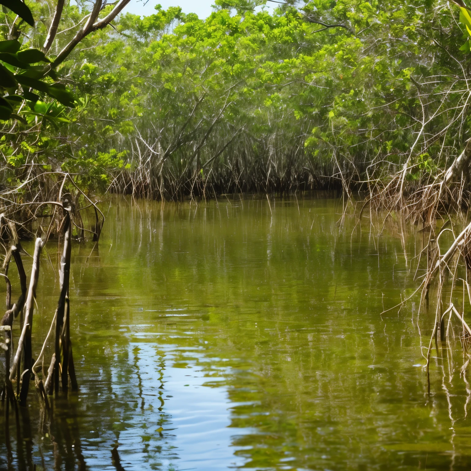 Mangrove swamps on the edge of a tropical shore.