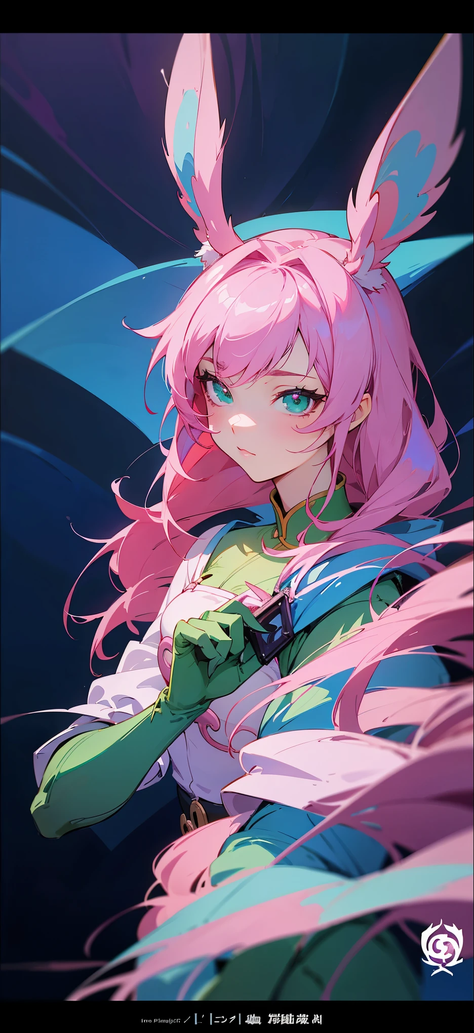 anime girl with pink hair and bunny ears holding a green glove, portrait knights of zodiac girl, stylized anime, painted in anime painter studio, made with anime painter studio, anime stylized, digital anime illustration, artwork in the style of guweiz, character art closeup, loish art style, stylized painting, digital anime art, detailed digital anime art