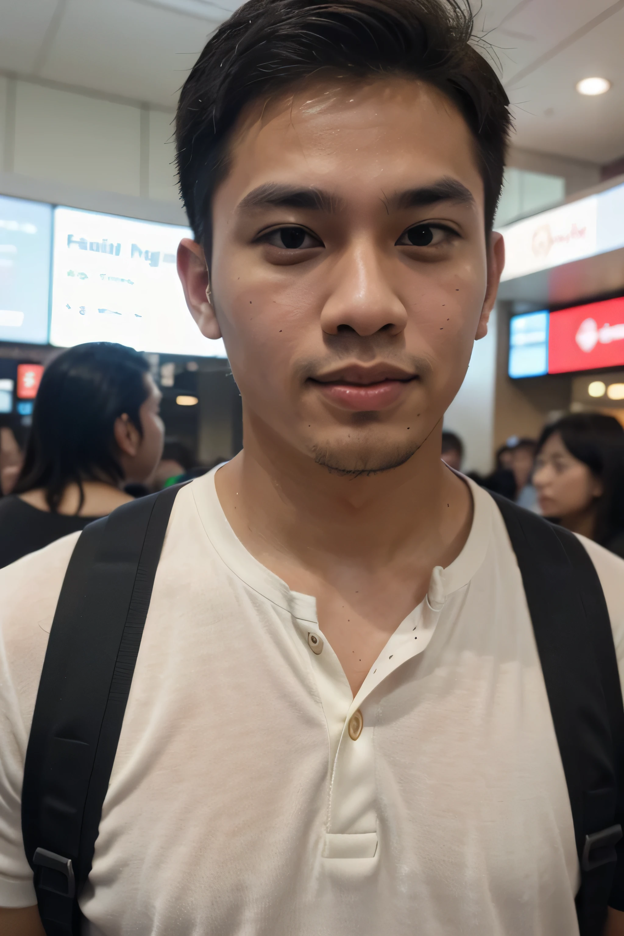 handsome malay guy at kuala lumpur international airport selfie his neck closer 
