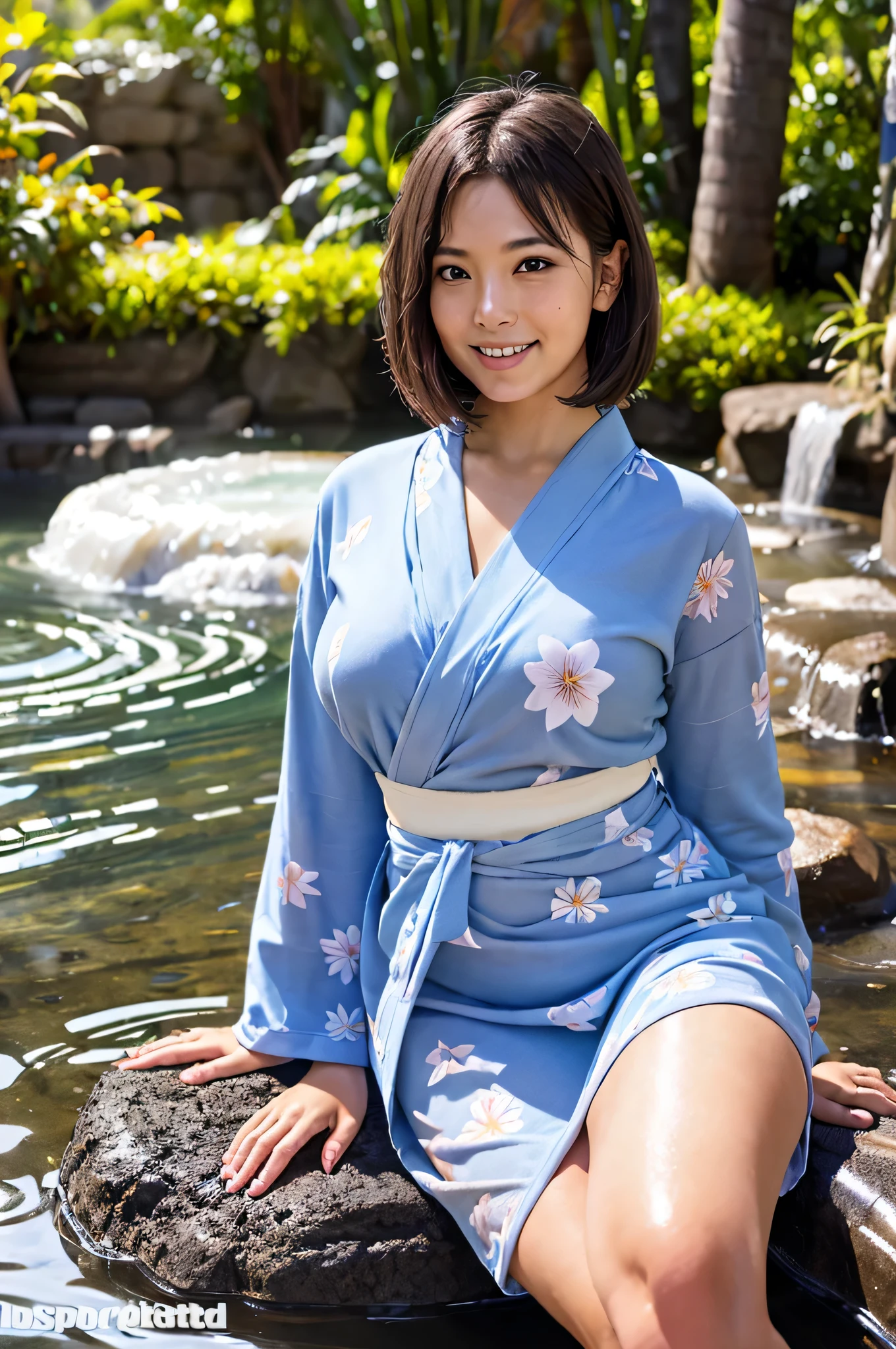 8k,high quality,high resolution,One woman,smile,(tall),whole body,young woman,Japanese,smile,Bobcut,Yukata,hot spring,,,,,