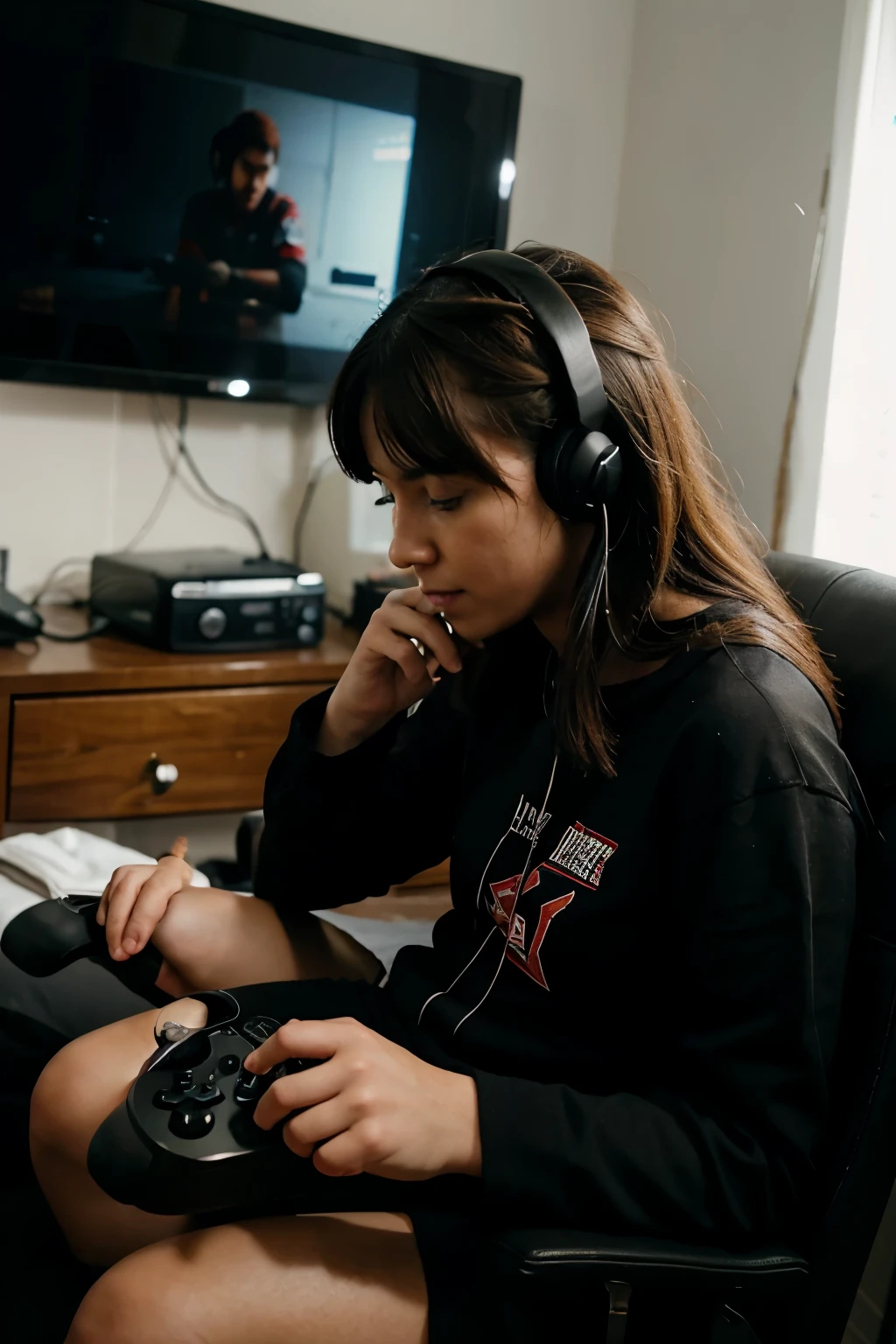 A person playing a video game that challenges them